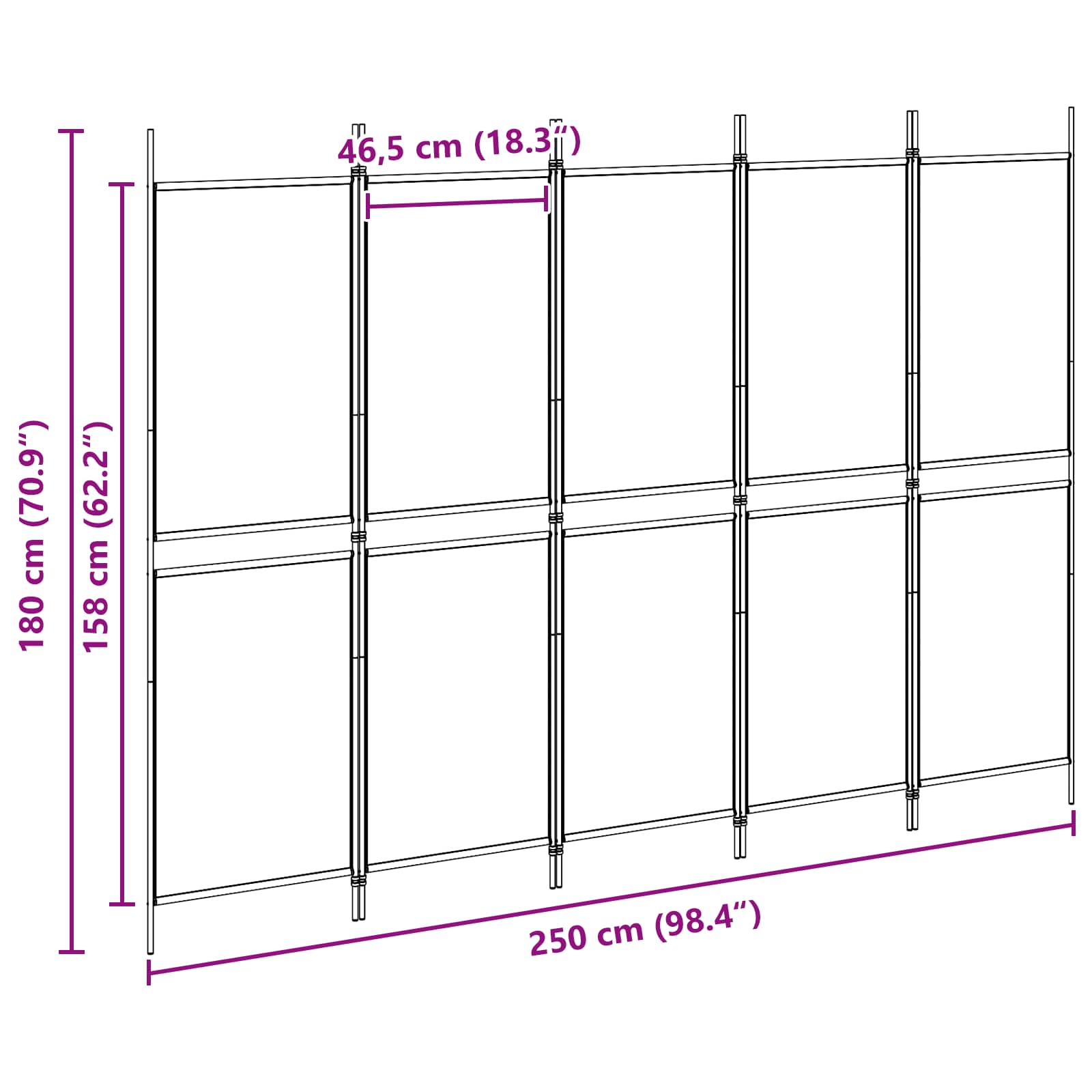 5-Panel Razdjelnik Bež 250 x 180 cm Tkanina