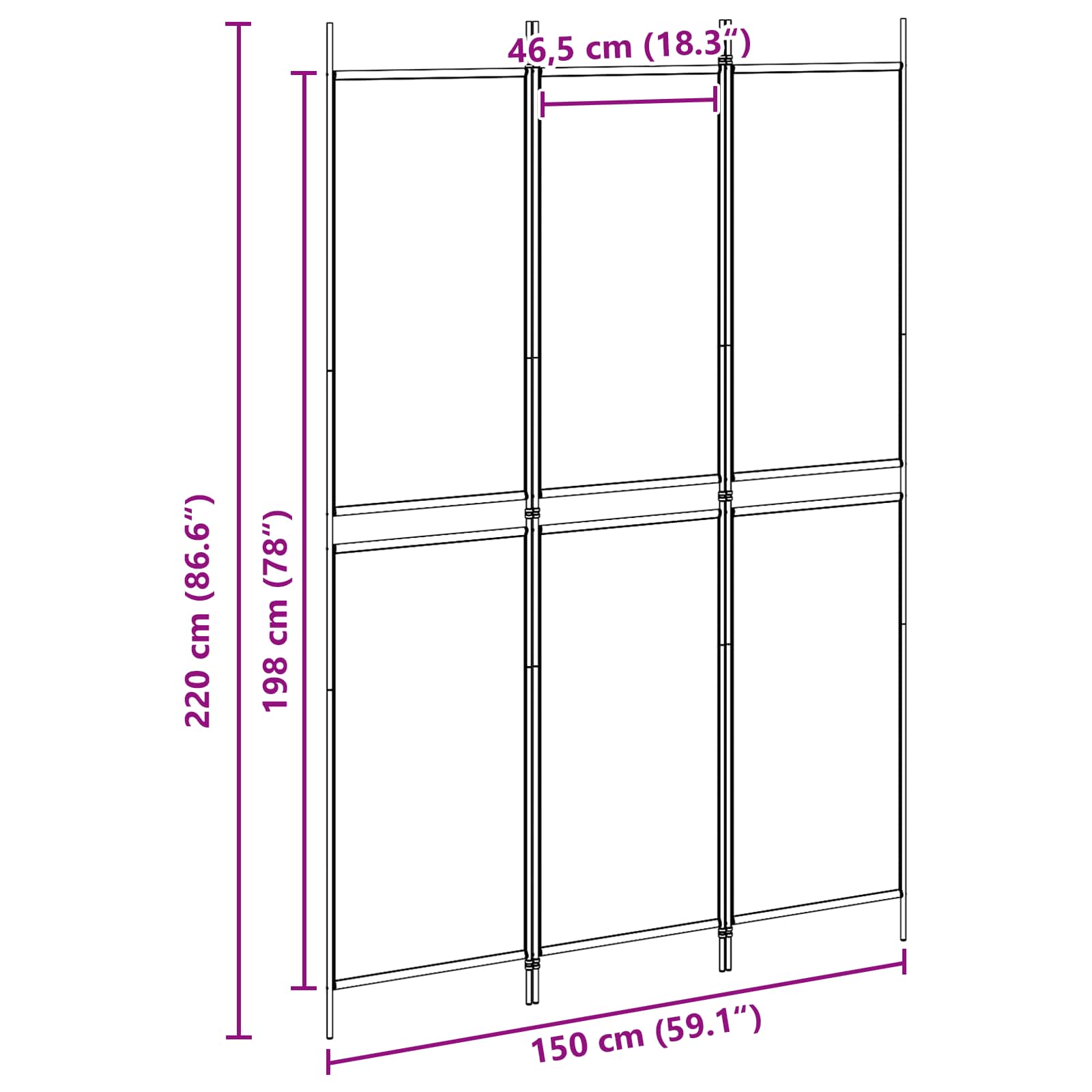 3-panelni pregradni zid Bež 150 x 220 cm Tkanina
