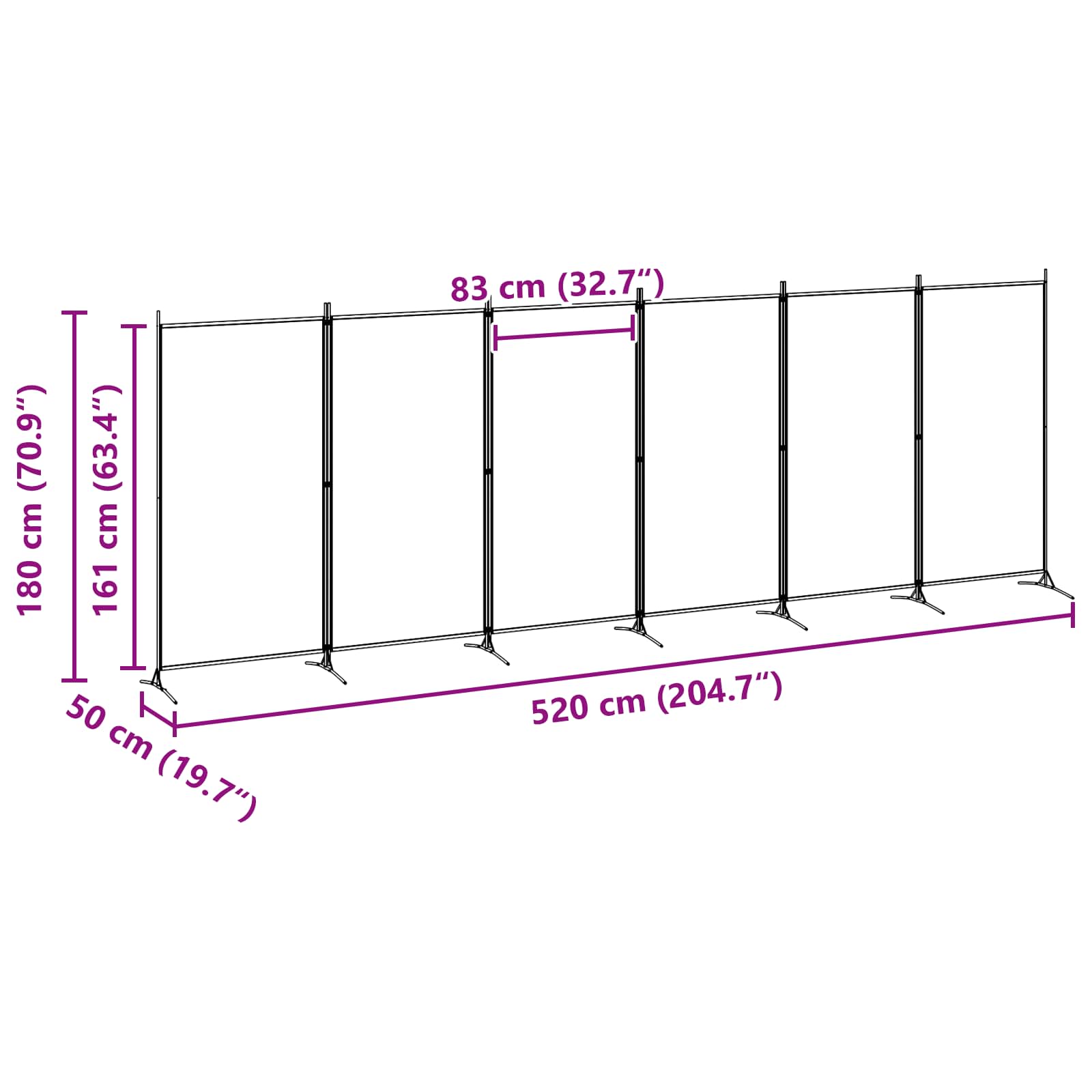 Razdjelnik prostora s 6 panela Bež 520 x 180 cm Tkanina
