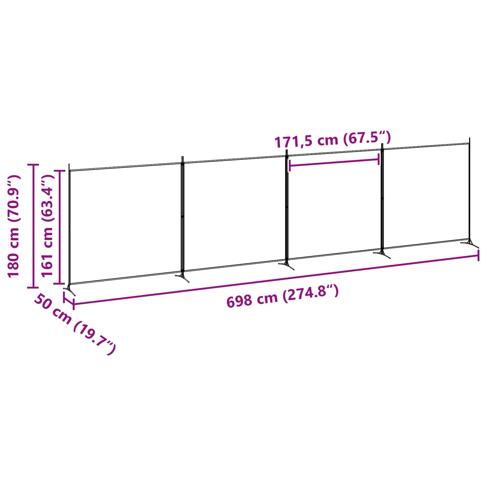 4-panelni pregradni zid Bež 698 x 180 cm Tkanina