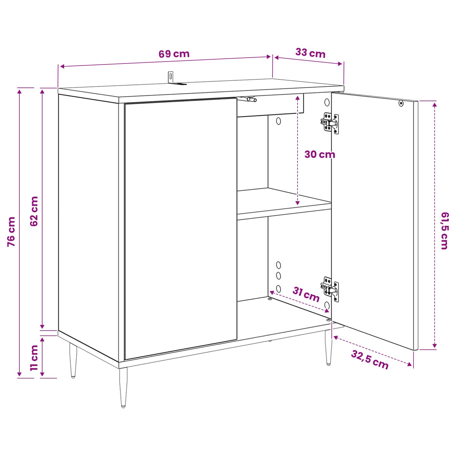 Kreveta OMMEN Crni hrast 69 x 33 x 76 cm Konstruirano drvo