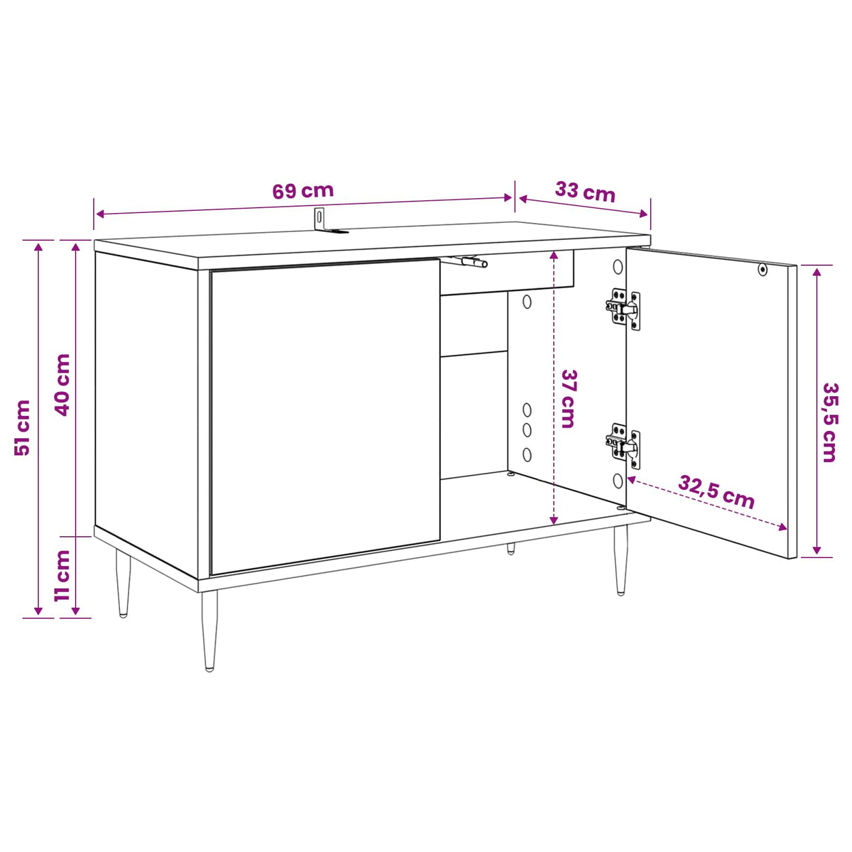 TV ormar GENNEP 69 x 33 x 50,5 cm Crni hrast Konstruirano drvo