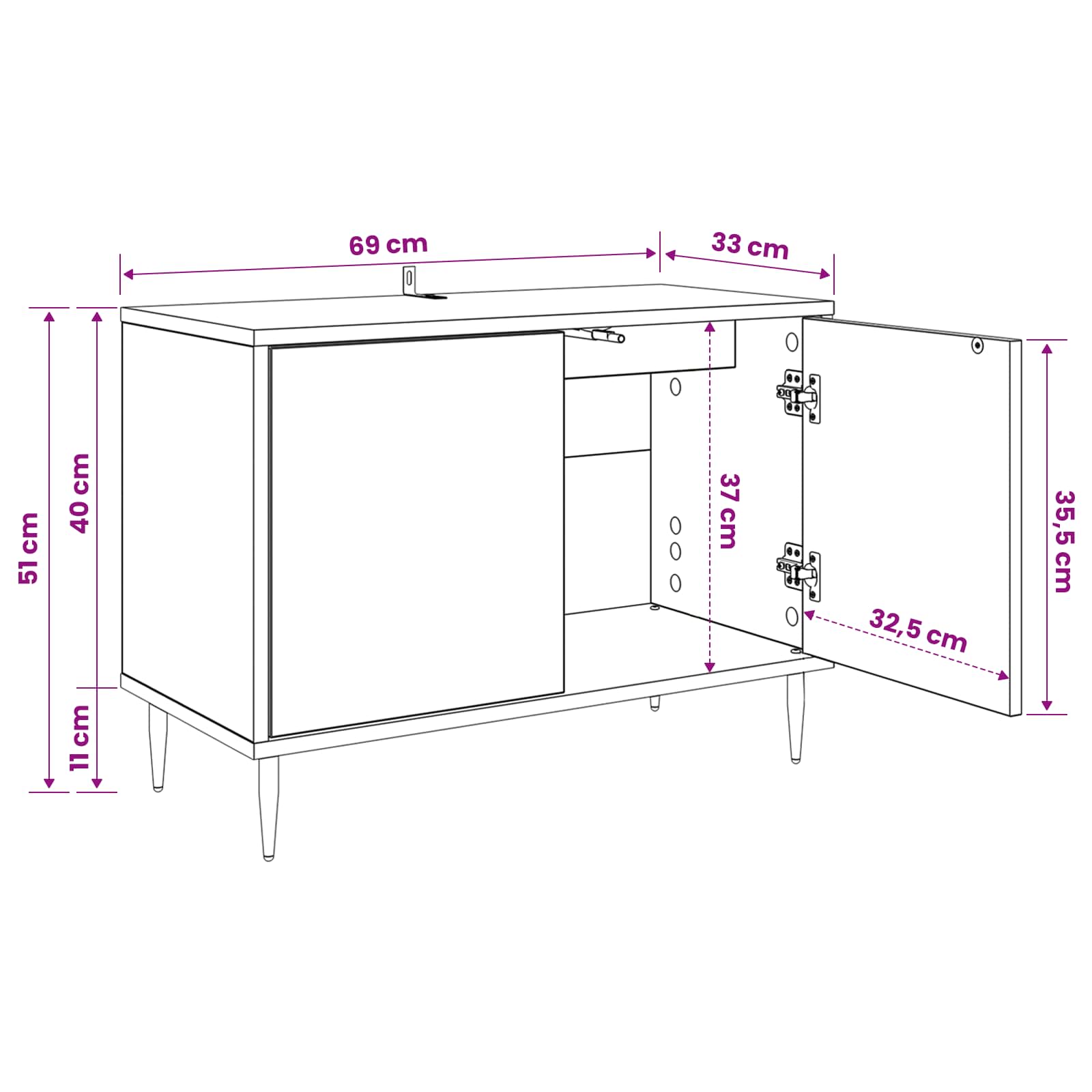 TV ormar BONN 69 x 33 x 50,5 cm Crni hrast Konstruirano drvo
