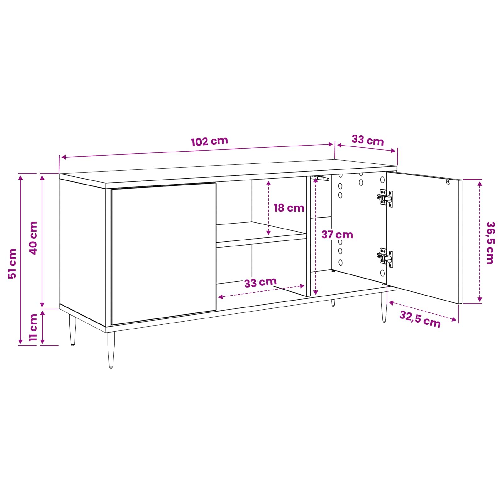 TV ormar RHENEN 102 x 33 x 51 cm Crni hrast Konstruirano drvo