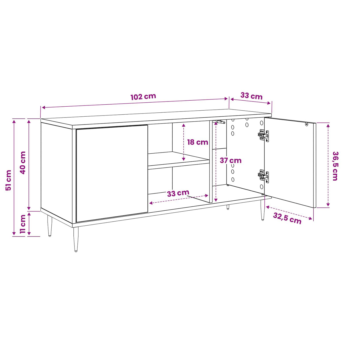 TV ormar ELBURG 102 x 33 x 51 cm Crni hrast Konstruirano drvo