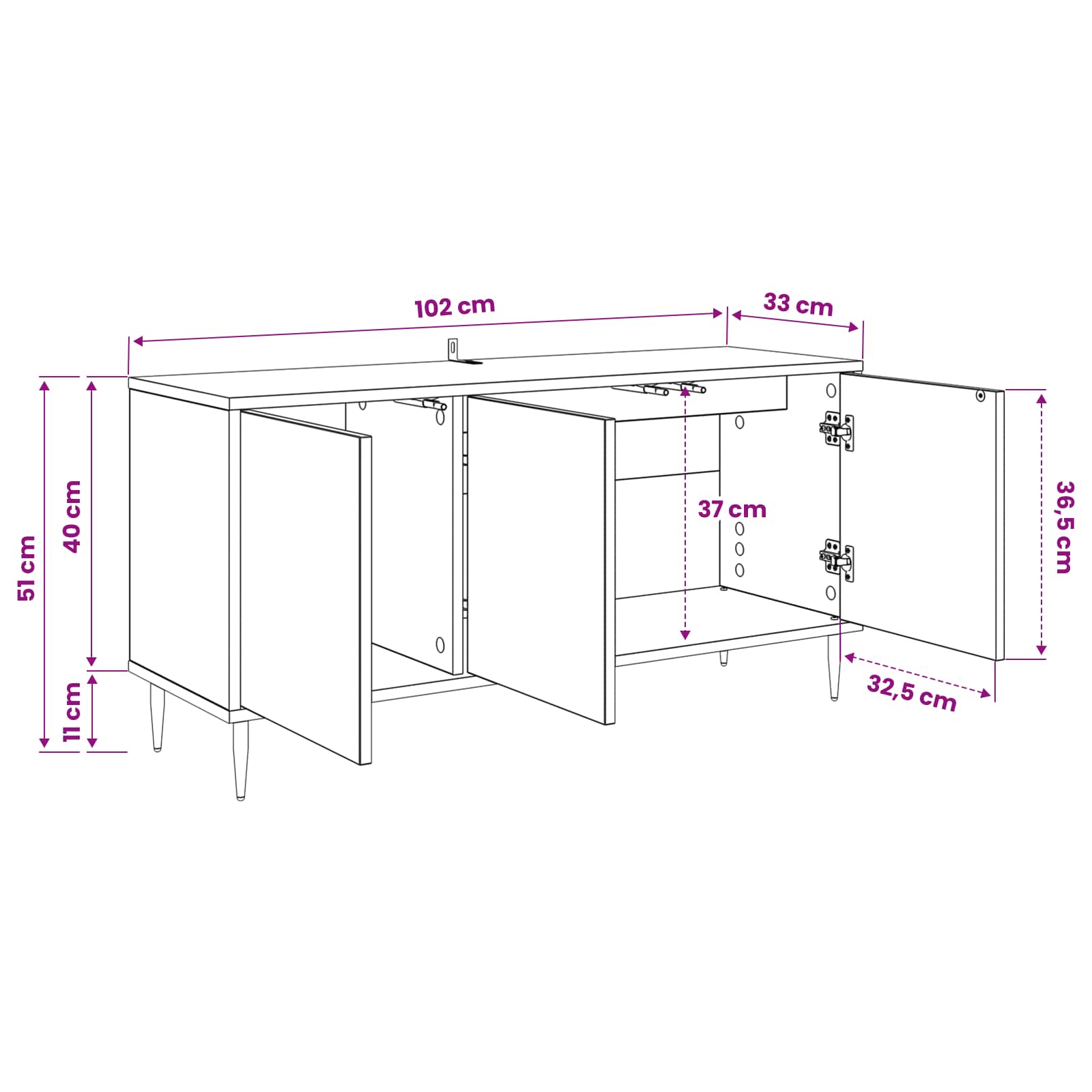 TV ormar WIJHE 102 x 33 x 51 cm Crni hrast Konstruirano drvo