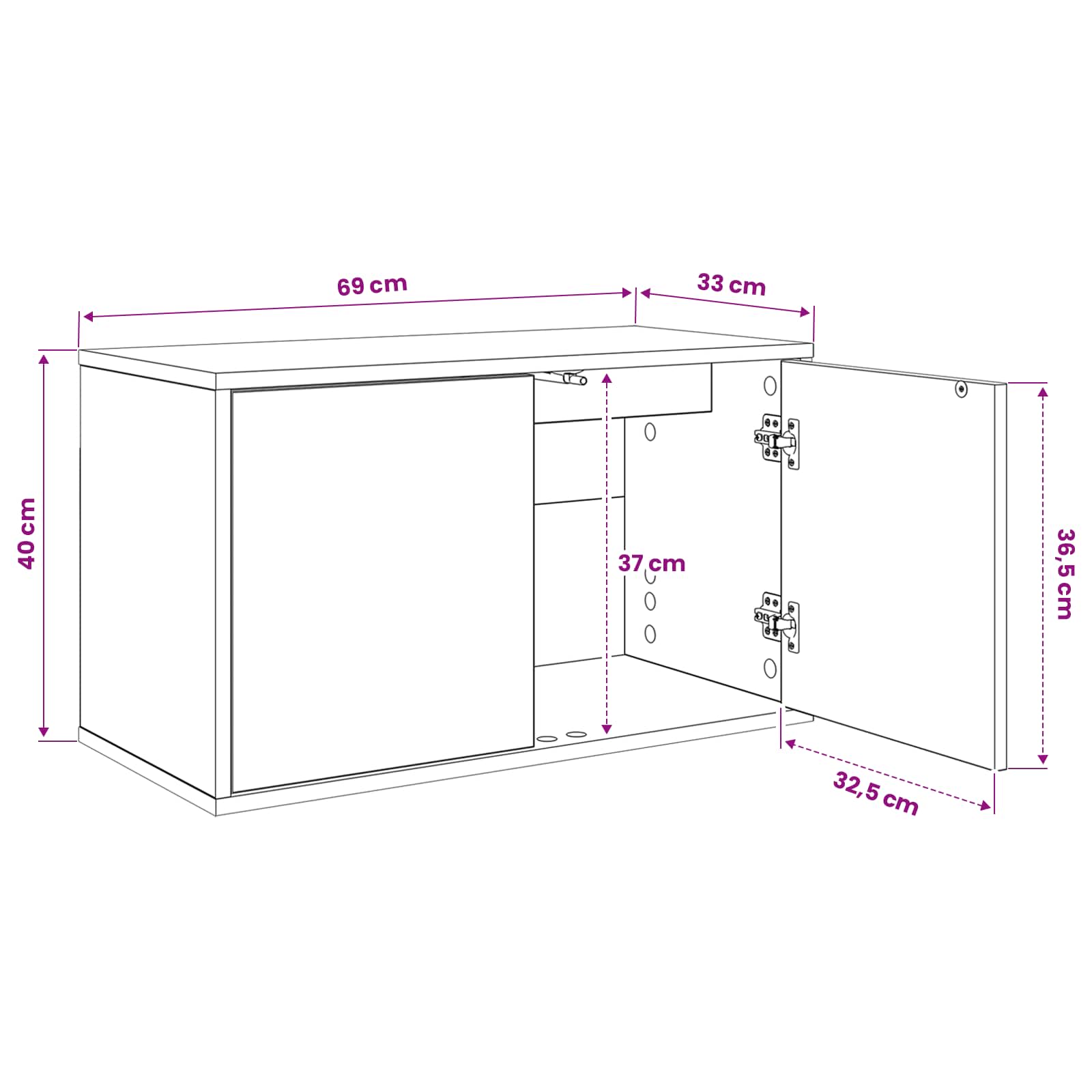 TV ormar za montažu na zid HANAU 69 x 33 x 40 cm Hrast sonoma
