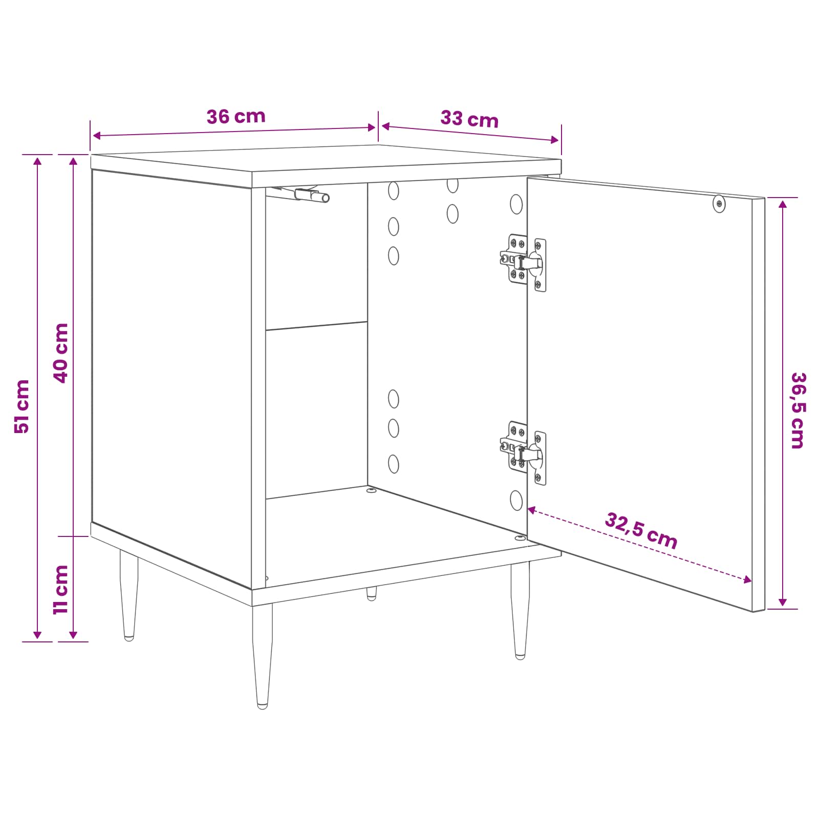 Noćni ormar BREMEN Crni hrast 36 x 33 x 51 cm Konstruirano drvo