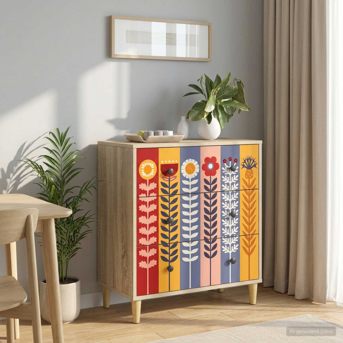 Komoda ESSEN Uzorak suncokreta 66 x 36,5 x 75 cm Sonoma