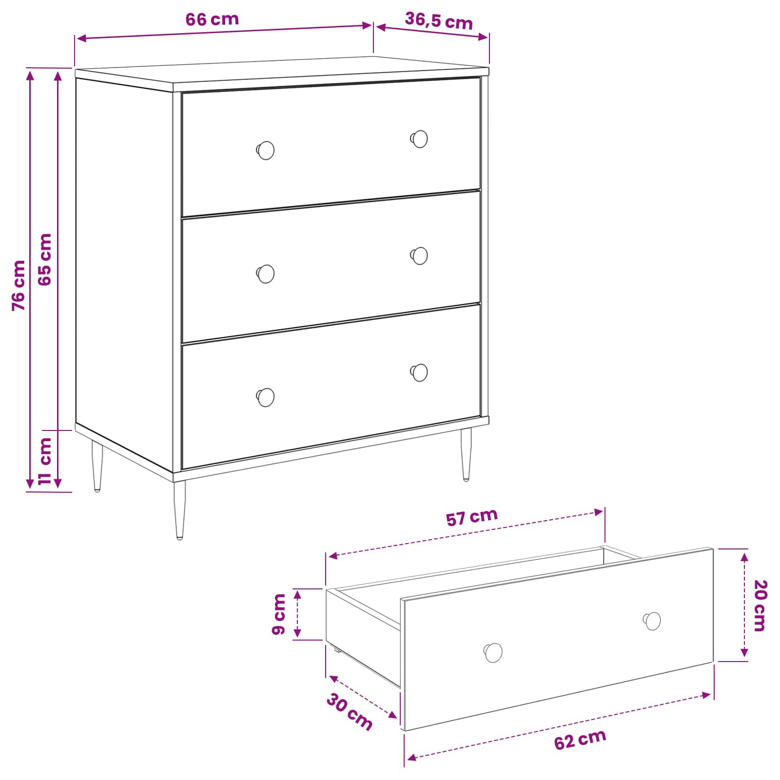 Komoda KIEL Tamni cvjetni uzorak 66 x 36,5 x 76 cm Crni hrast