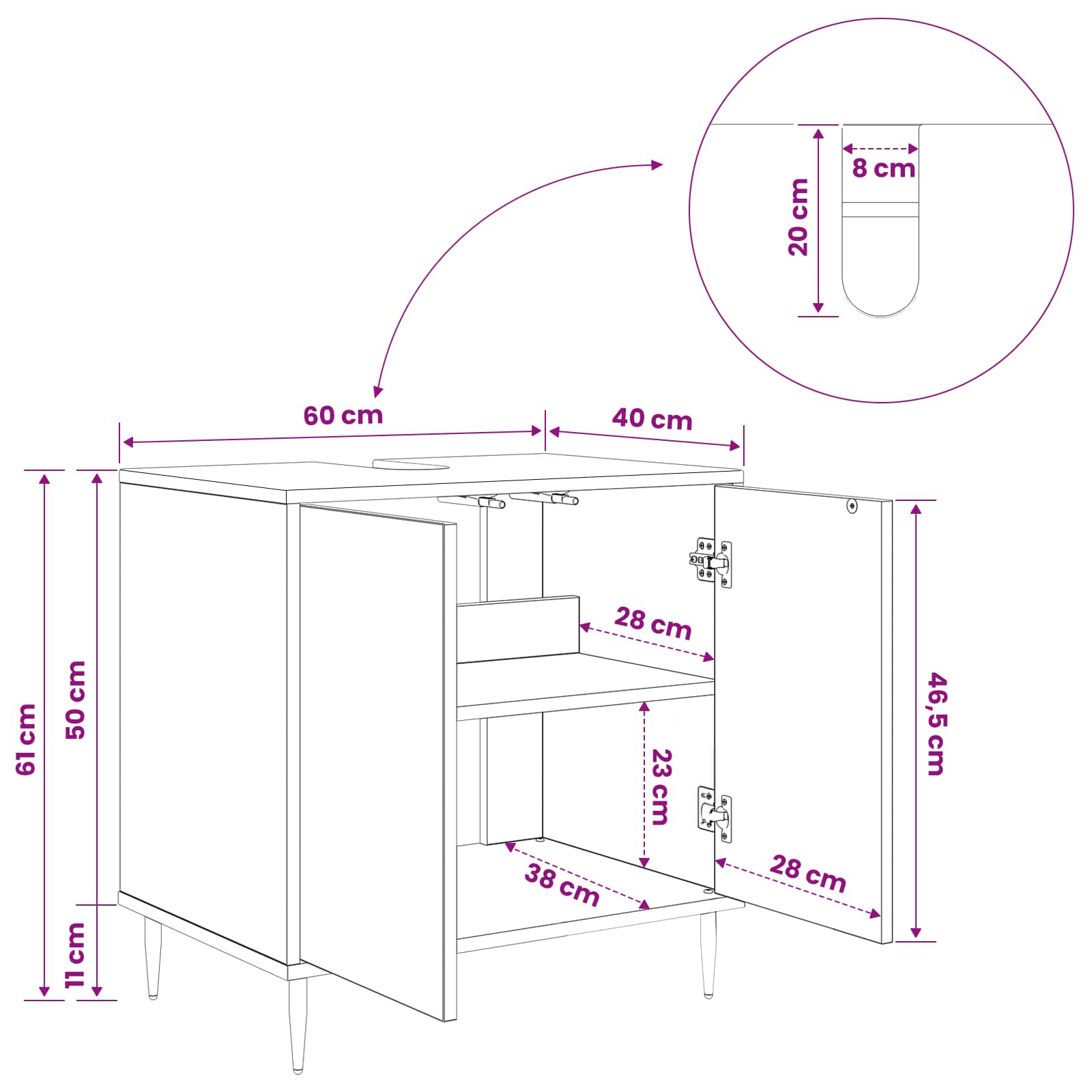 Kupaonski ormar BREMEN Crni hrast 60 x 40 x 61 cm