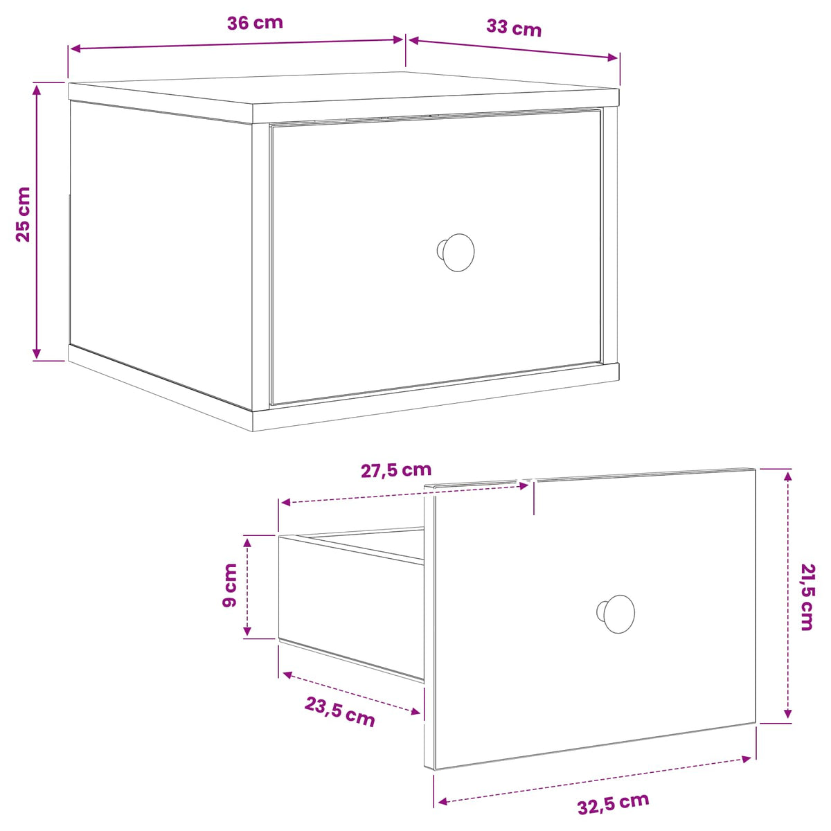 Wall-mounted noćni ormarić ZAANDAM Hrast sonoma 36 x 33 x 25 cm
