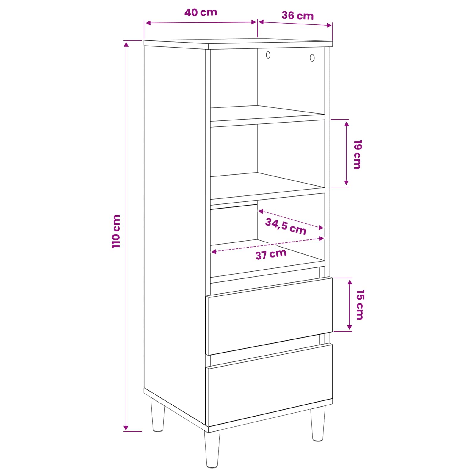 Highboard Crni hrast 40 x 36 x 110 cm Konstruirano drvo