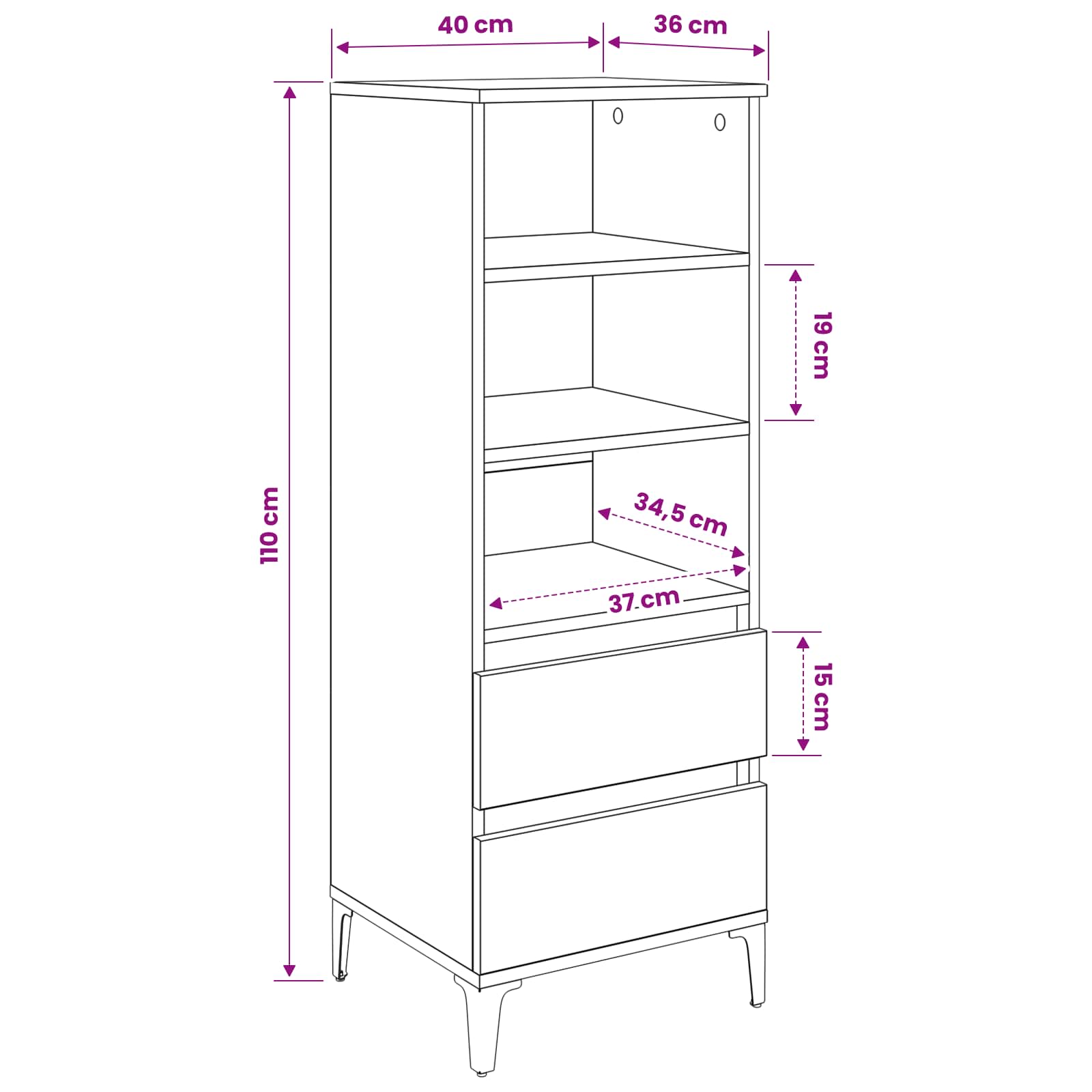 Highboard Crni hrast 40 x 36 x 110 cm Konstruirano drvo