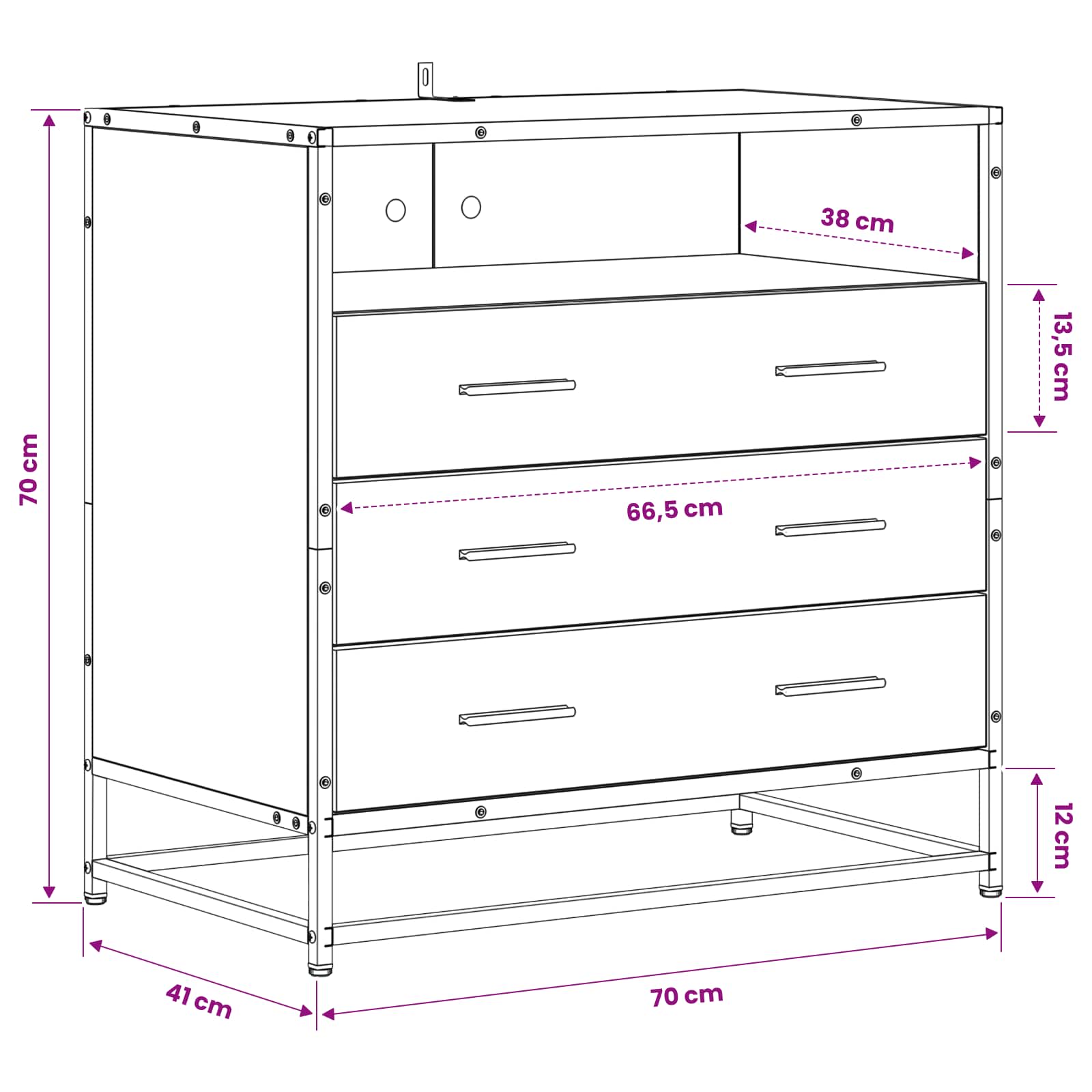 Ormar s ladicama 3-Ladica Crni hrast 70 x 41 x 70 cm