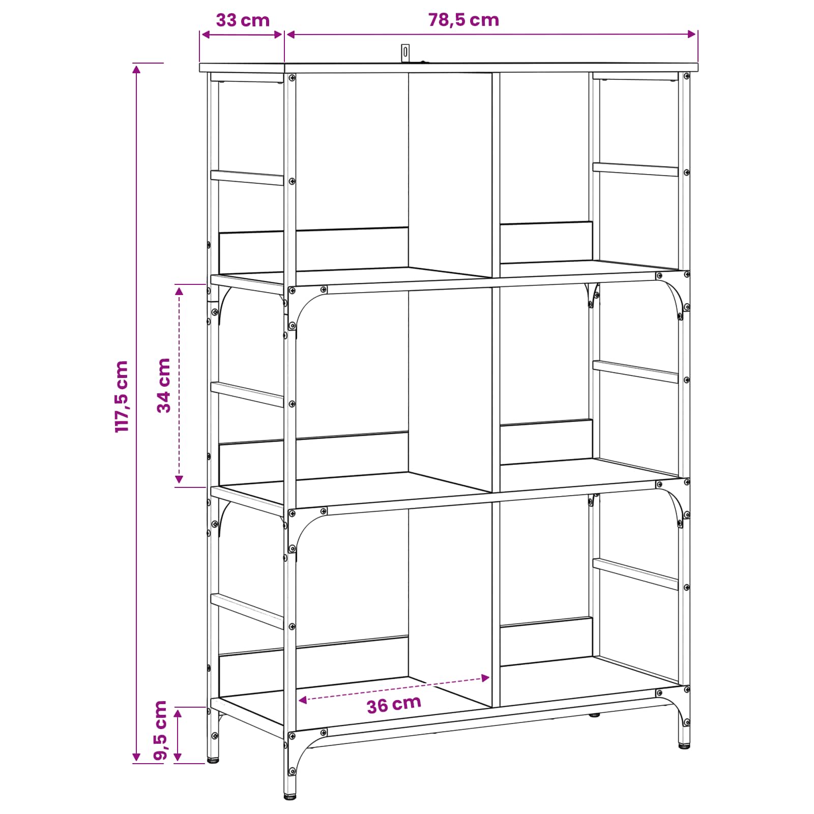 Polica Crni hrast 78,5 x 33 x 117,5 cm metal PB
