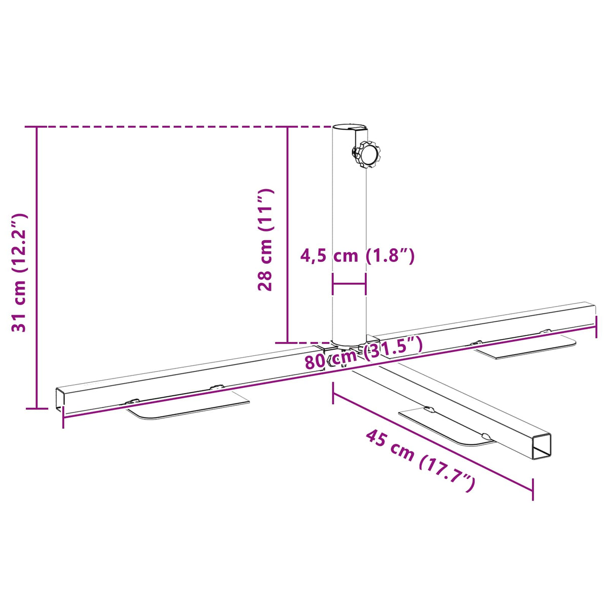 Okvir baze za polu suncobran Crna Čelik for 32-38 mm Pole