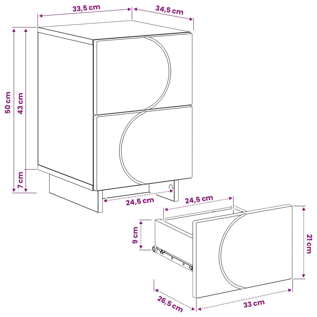 Noćni ormar 2 kom. Bijela visokog sjaja 33,5 x 34,5 x 50 cm