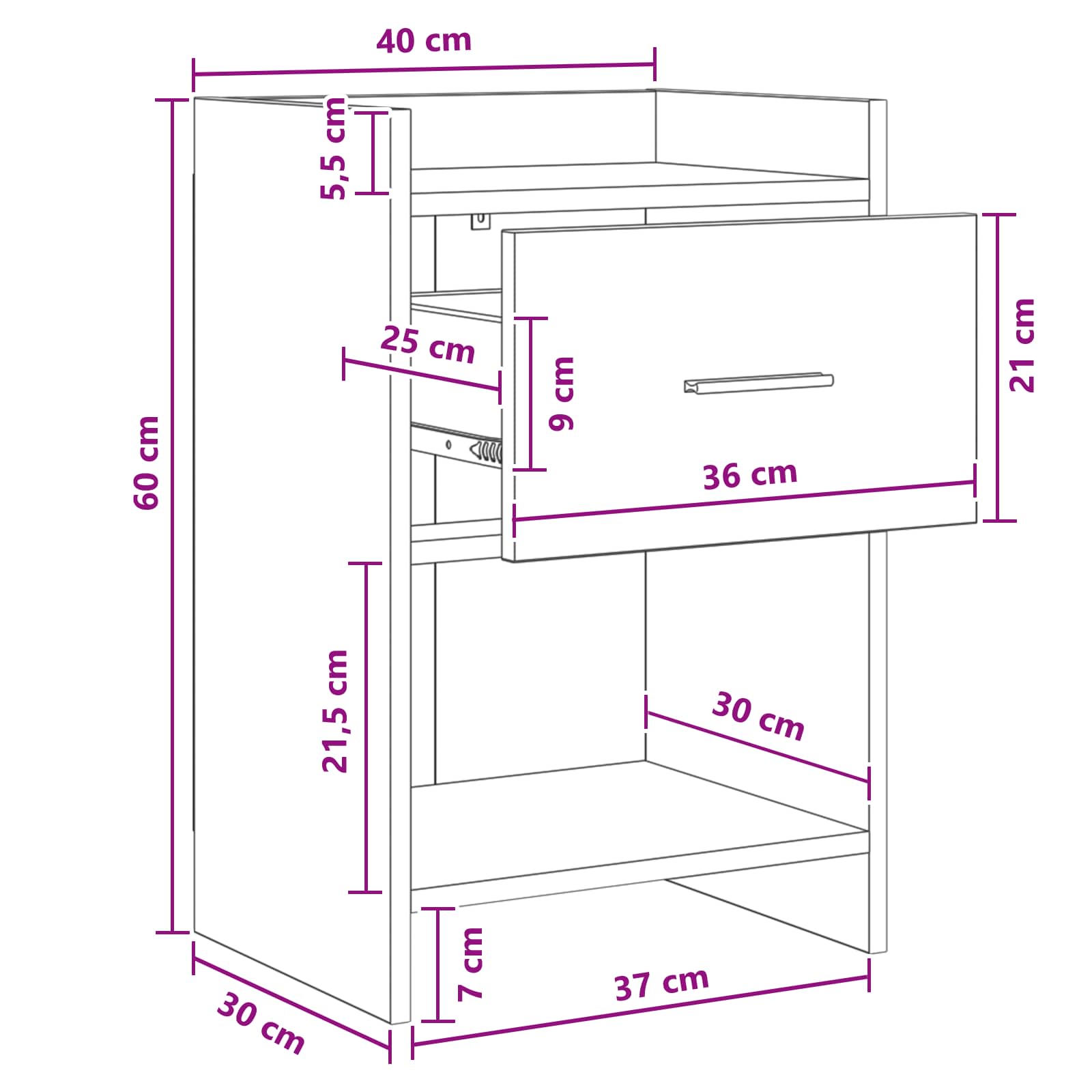 Noćni ormarići Crni hrast 40 x 30 x 60 cm Konstruirano drvo