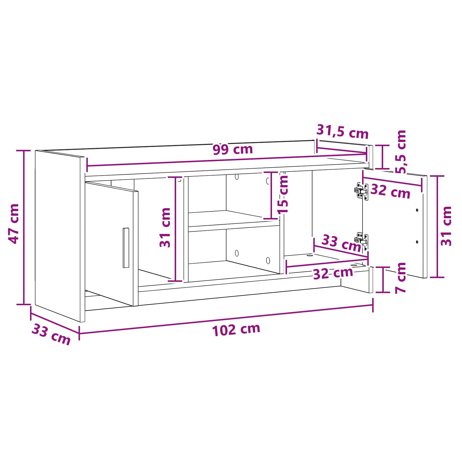 TV ormar 102 x 33 x 47 cm Crni hrast Konstruirano drvo