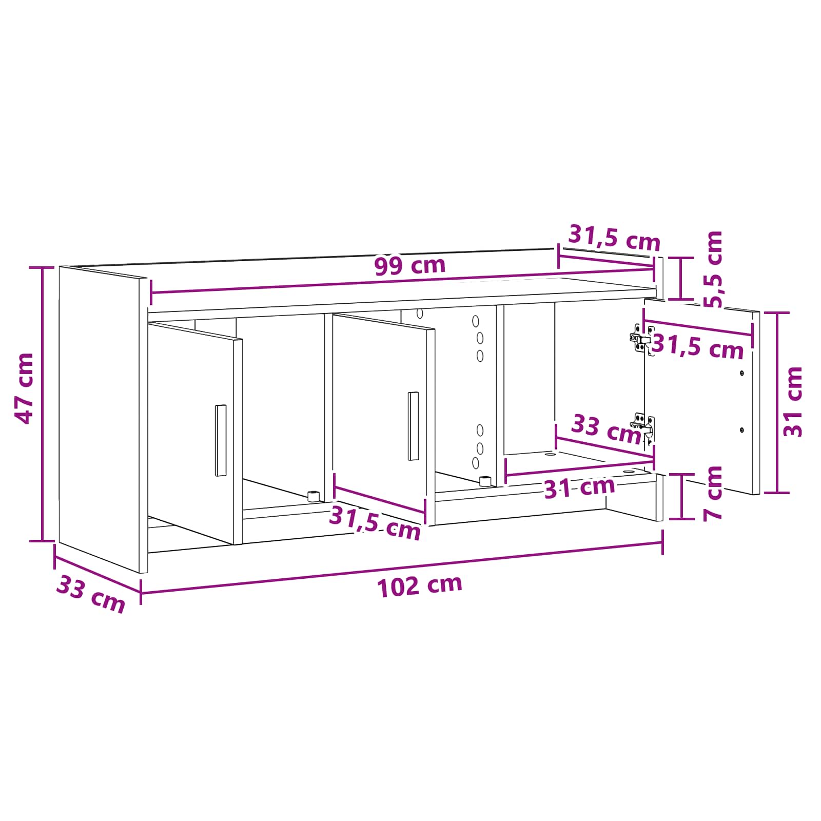 TV ormar 102 x 33 x 47 cm Crni hrast Konstruirano drvo