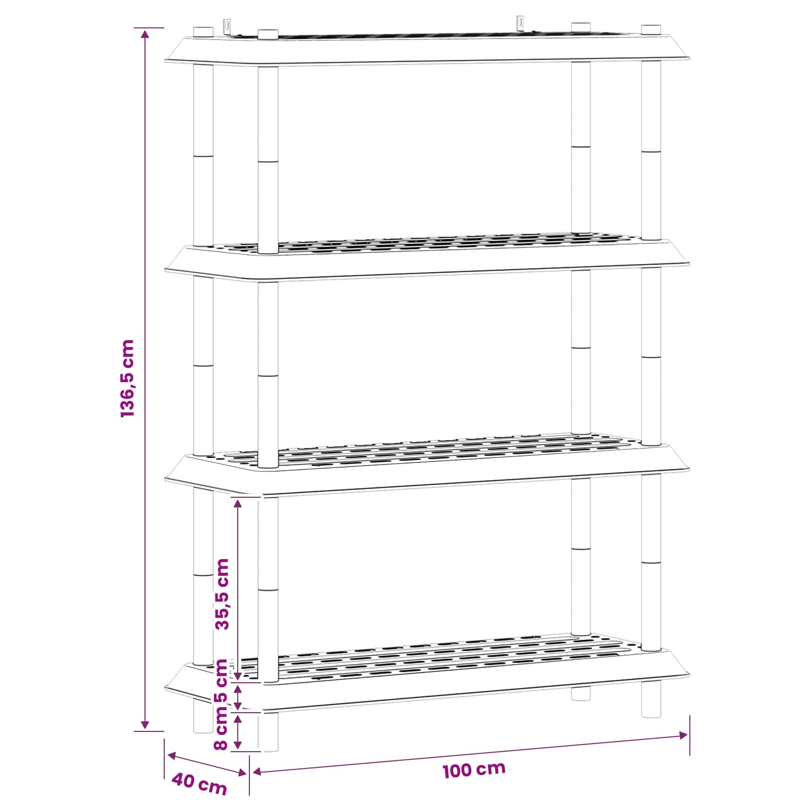 Jedinca za police 4 razina 100 x 40 x 136,5 cm PP Bijela