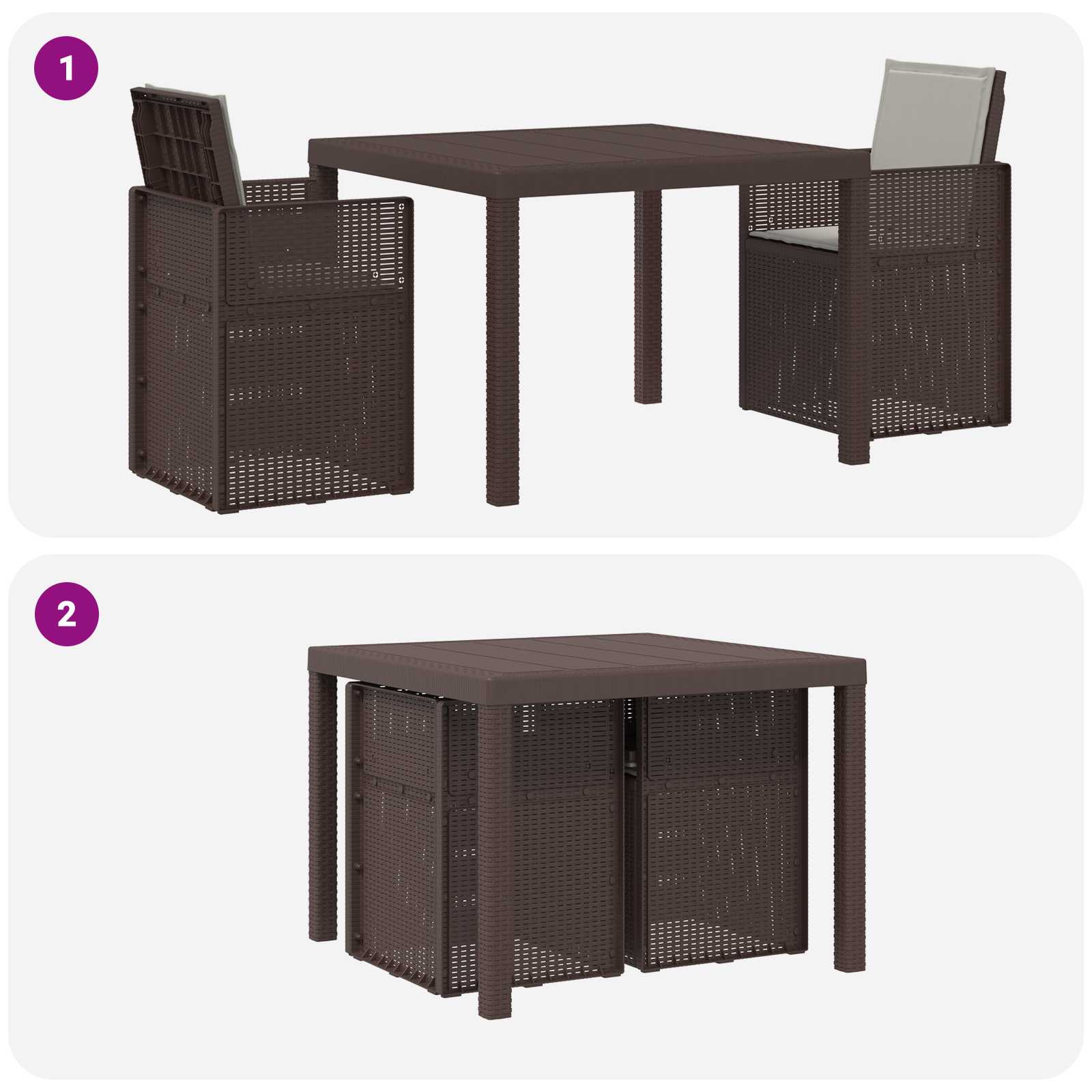 Vrtni set za objed s jastukom 3 pcs Smeđa i svijetlosiva PP