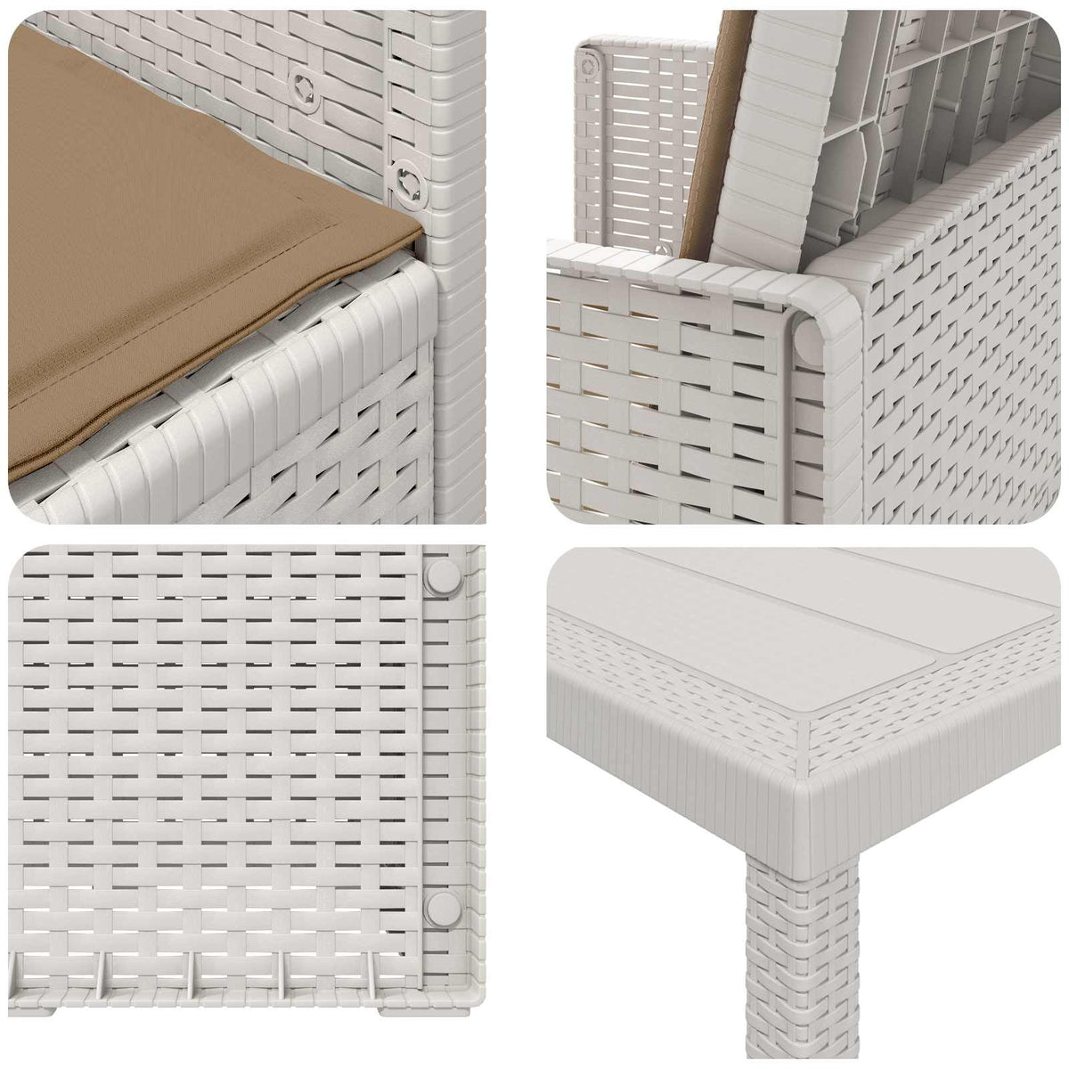 Vrtni set za objed 3 kom. Bijela i sivosmeđa PP