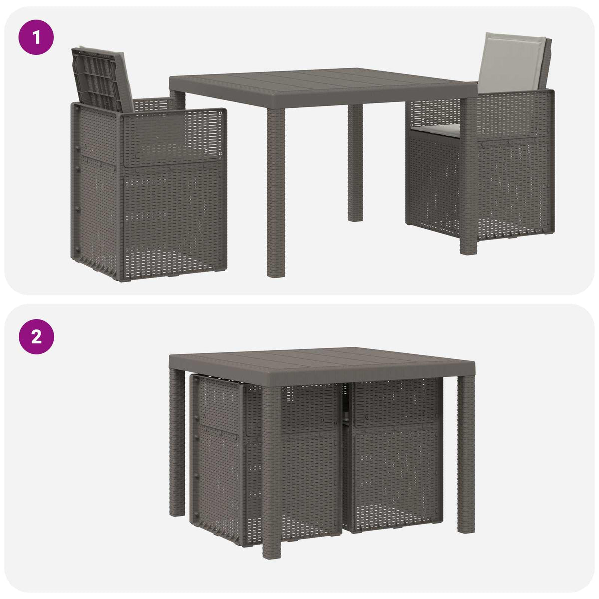 Vrtni set za objed 3 kom. Svjetlosiva PP