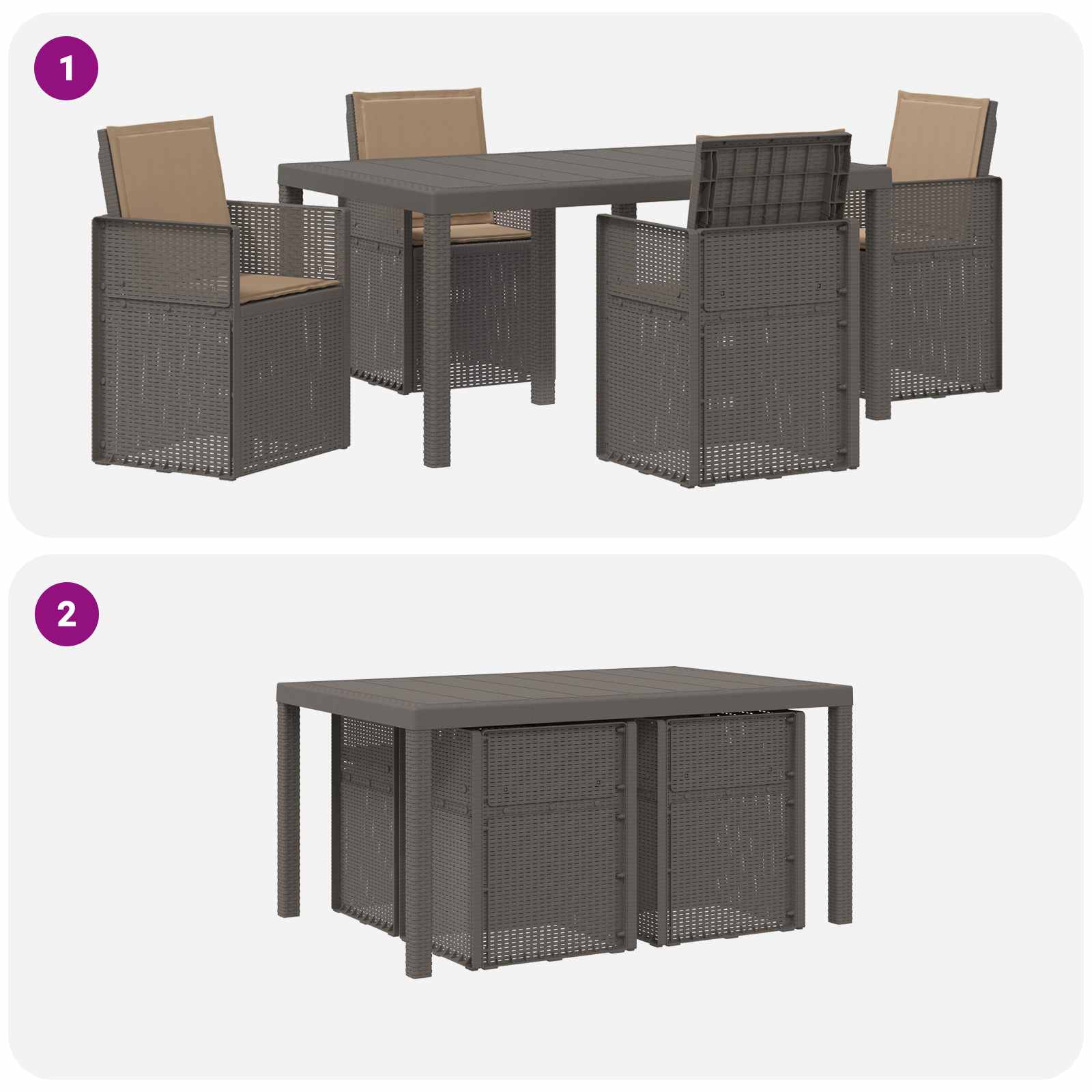 Vrtni set za objed 5 kom. Svijetlosiva i taupe PP