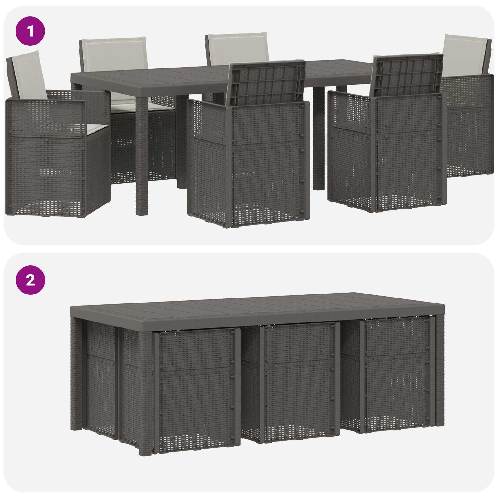 Vrtni set za objed s jastukom 7 pcs Svjetlosiva PP
