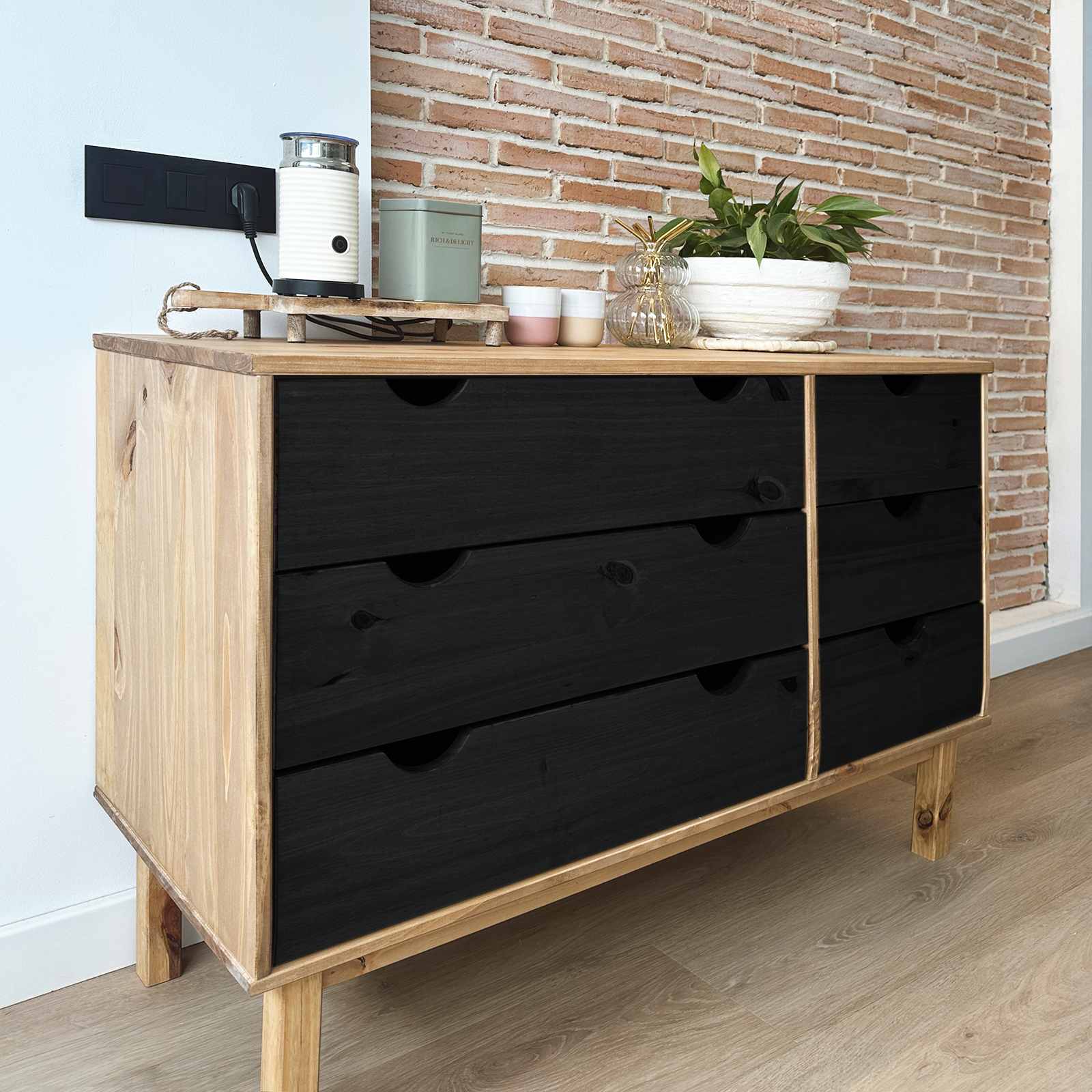 Ormar s ladicama OTTA Crna 111 x 43 x 73,5 cm Masivna borovina
