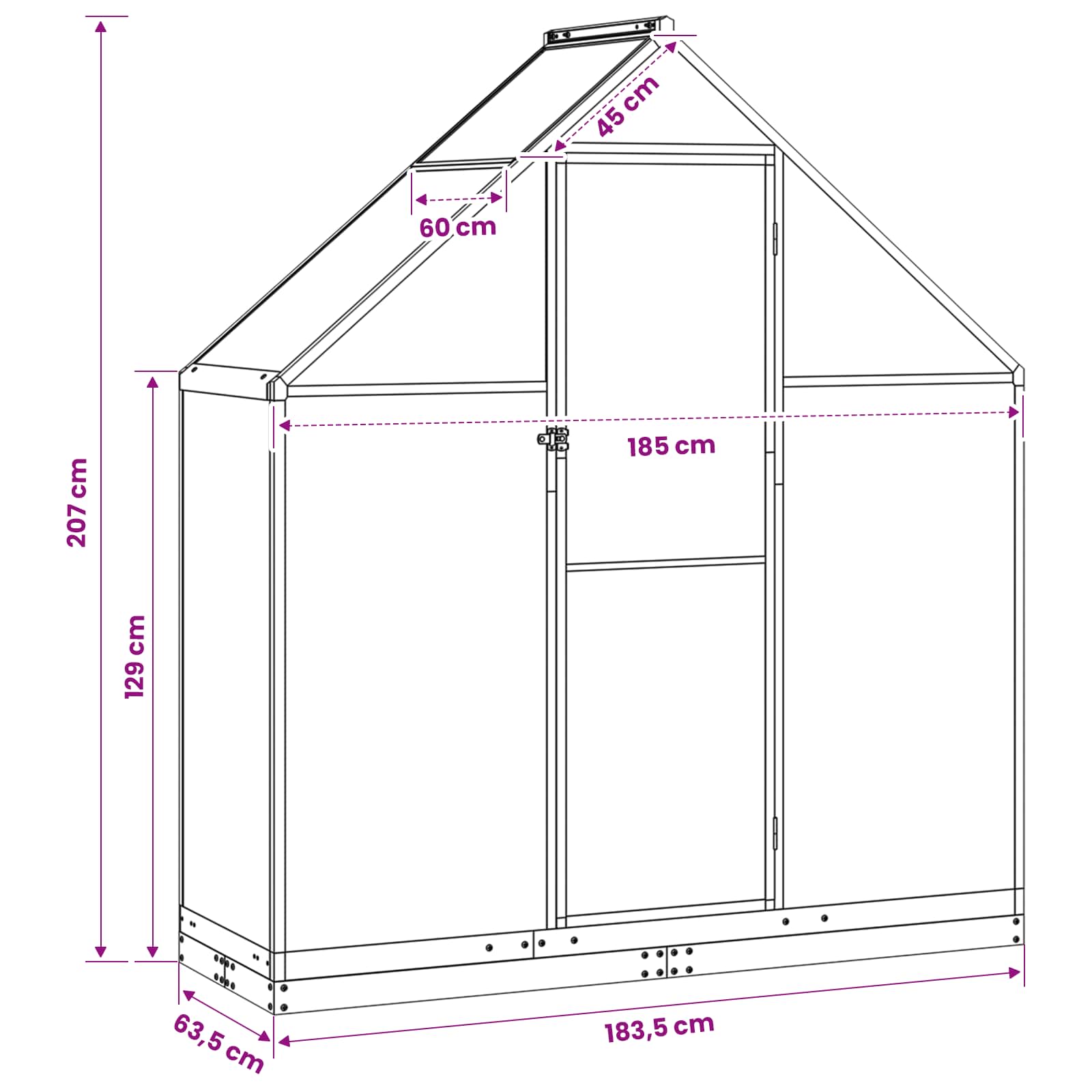 Vrtni staklenik s vratima Antracit 183,5 x 63,5 x 207 cm
