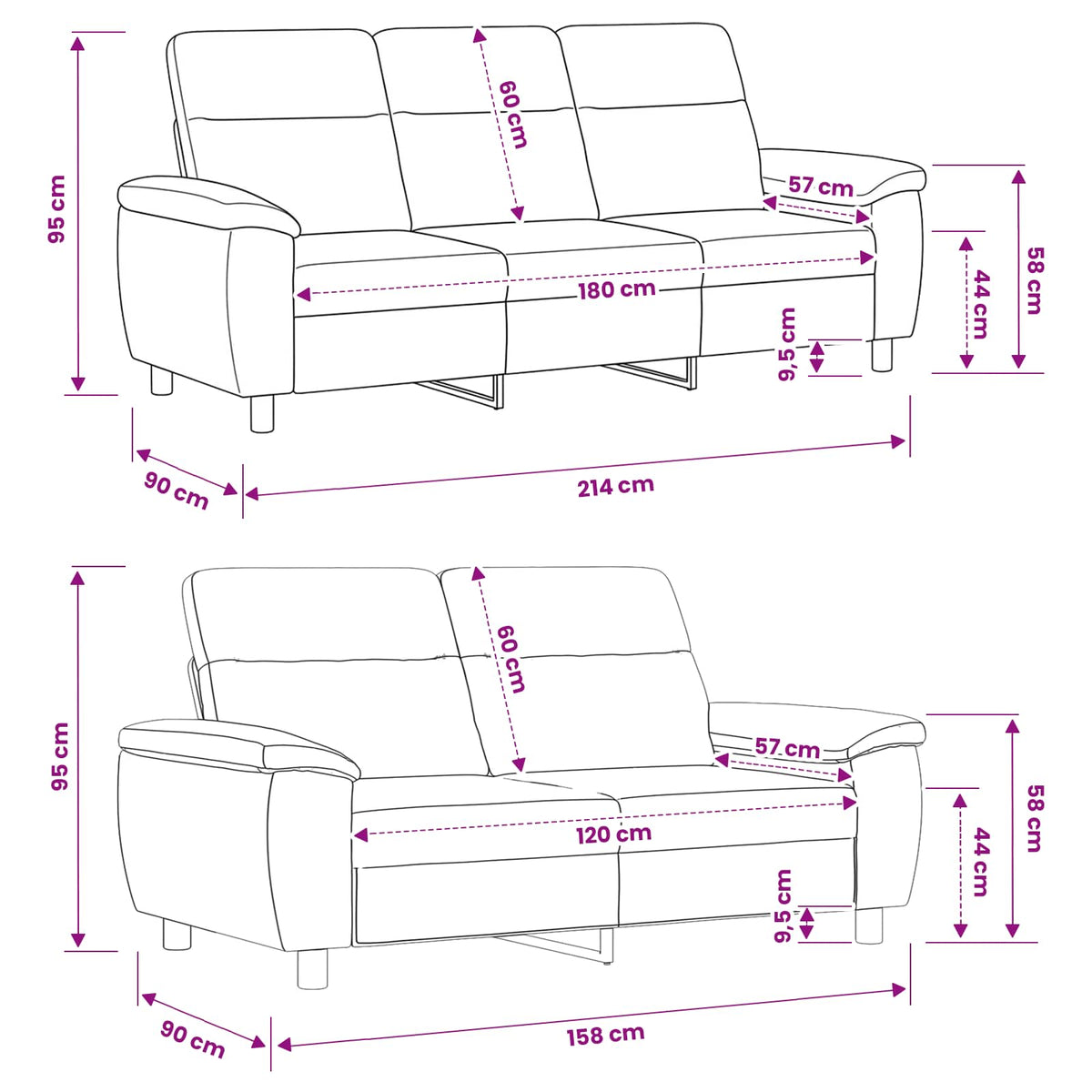 Set sofe 2 pcs Svijetlo žuta Tkanina