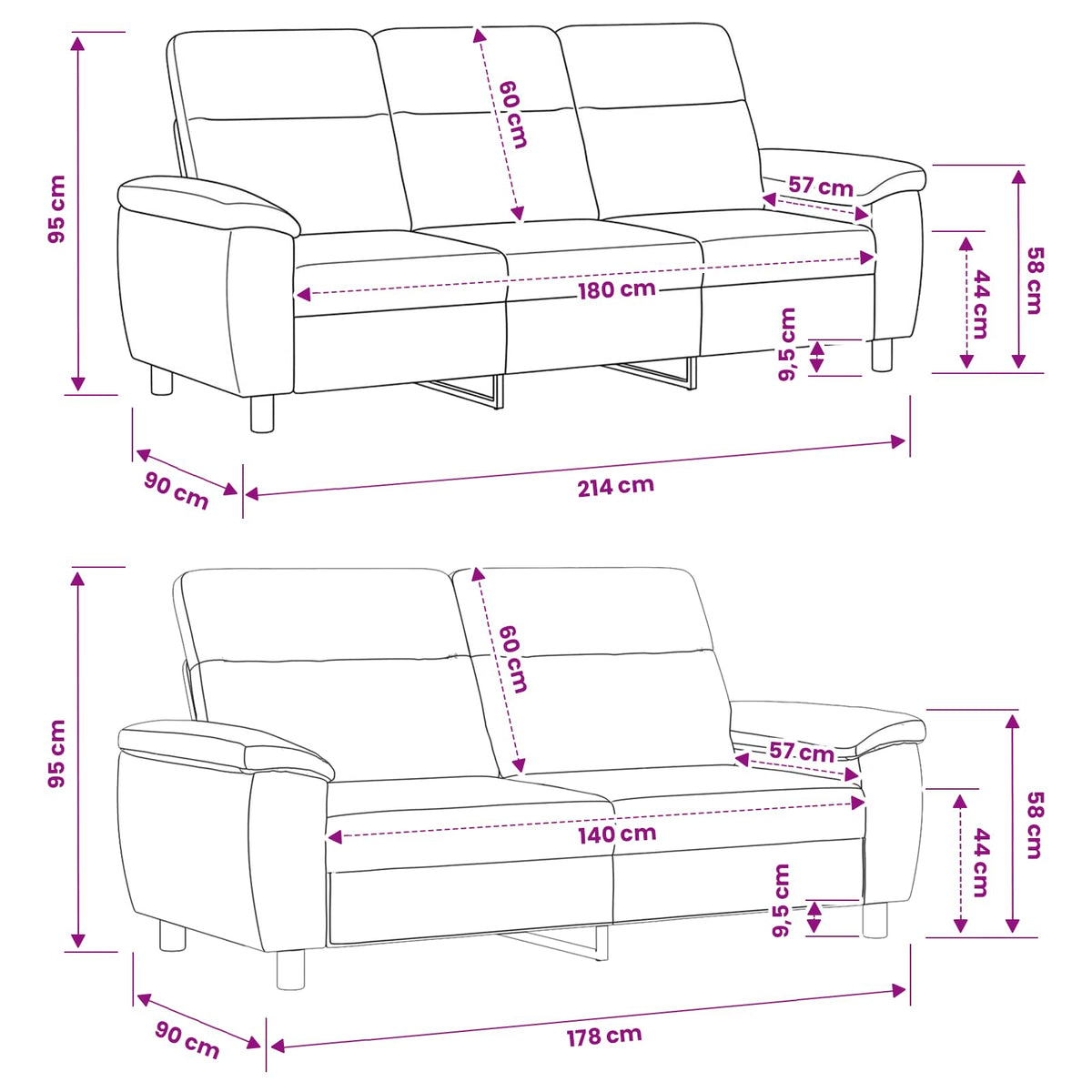 Set sofe 2 pcs Svijetlo žuta Tkanina