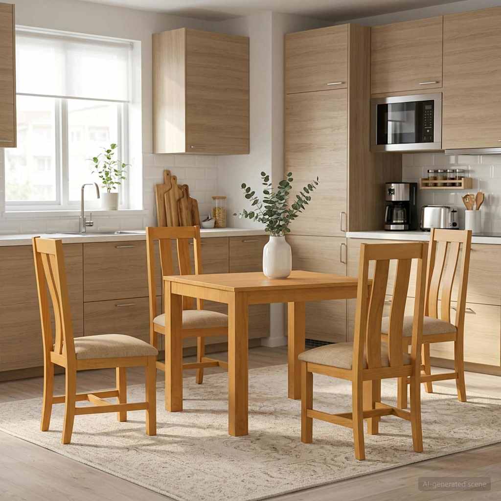 Blagovaonski set 5 kom. Bež Čvrsto Hrastovo Drvo 90 x 90 x 75 cm