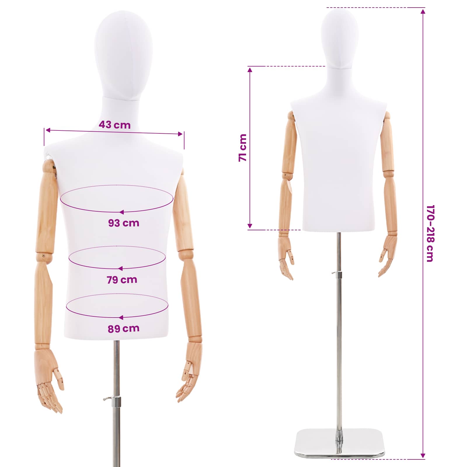 Podesiva lutka 170-218 cm s postoljem Muškarac PP Bijela