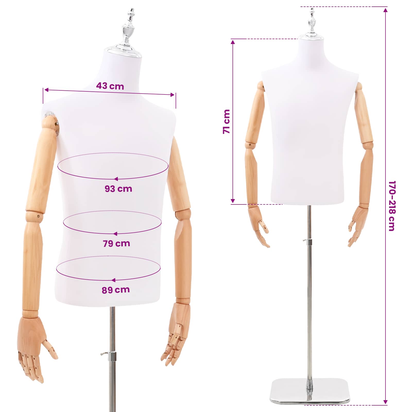 Podesiva lutka 170-218 cm s postoljem Muškarac PP Bijela