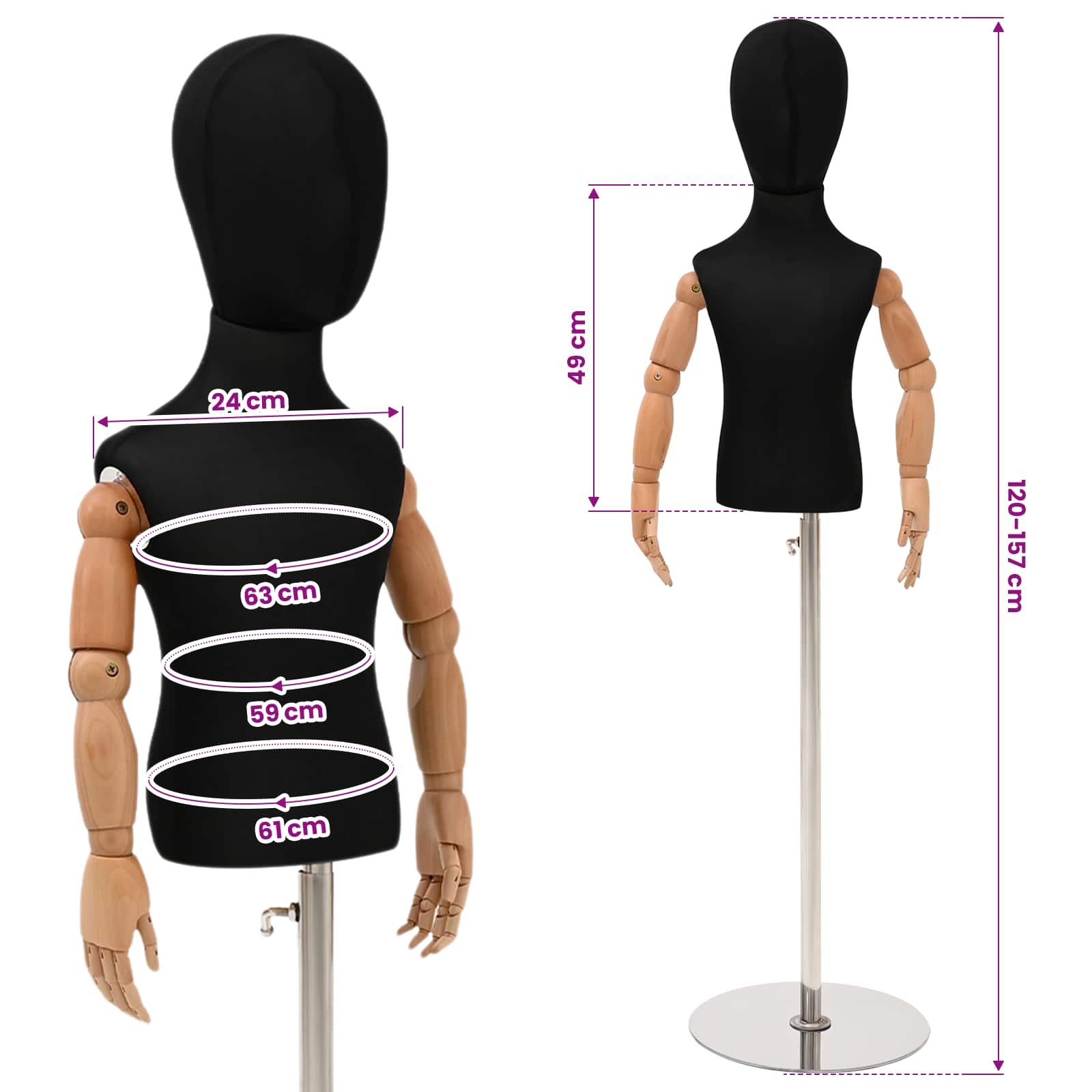 Podesivi Maneken 120-157 cm s Postoljem Uniseks PP Crna