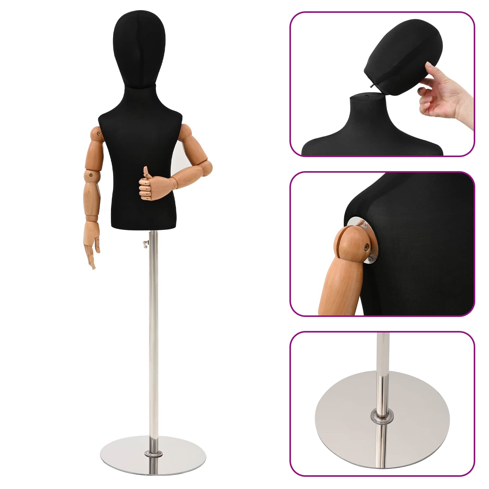 Podesivi Maneken 120-157 cm s Postoljem Uniseks PP Crna