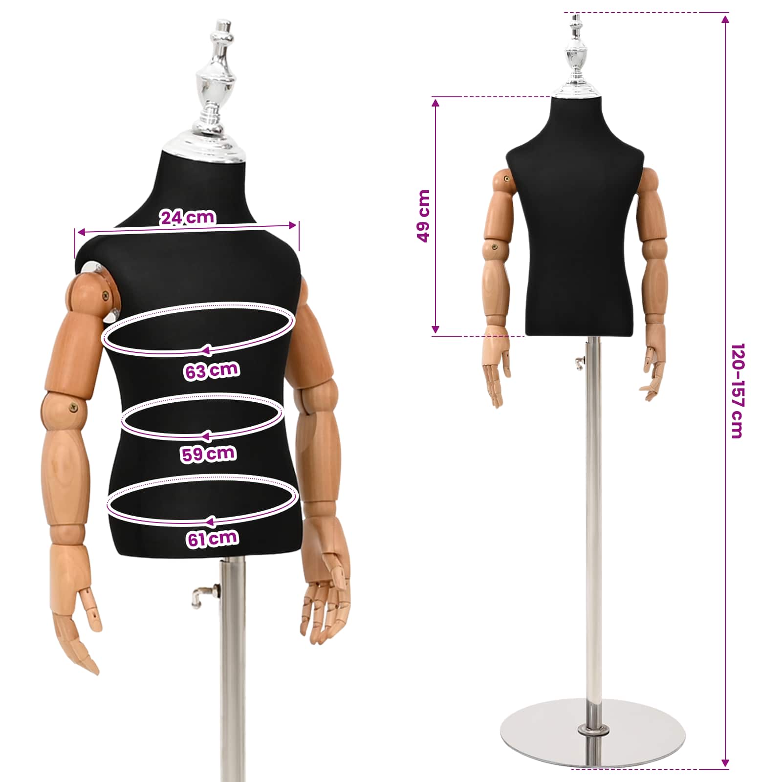 Podesivi Maneken 120-157 cm s Postoljem Uniseks PP Crna