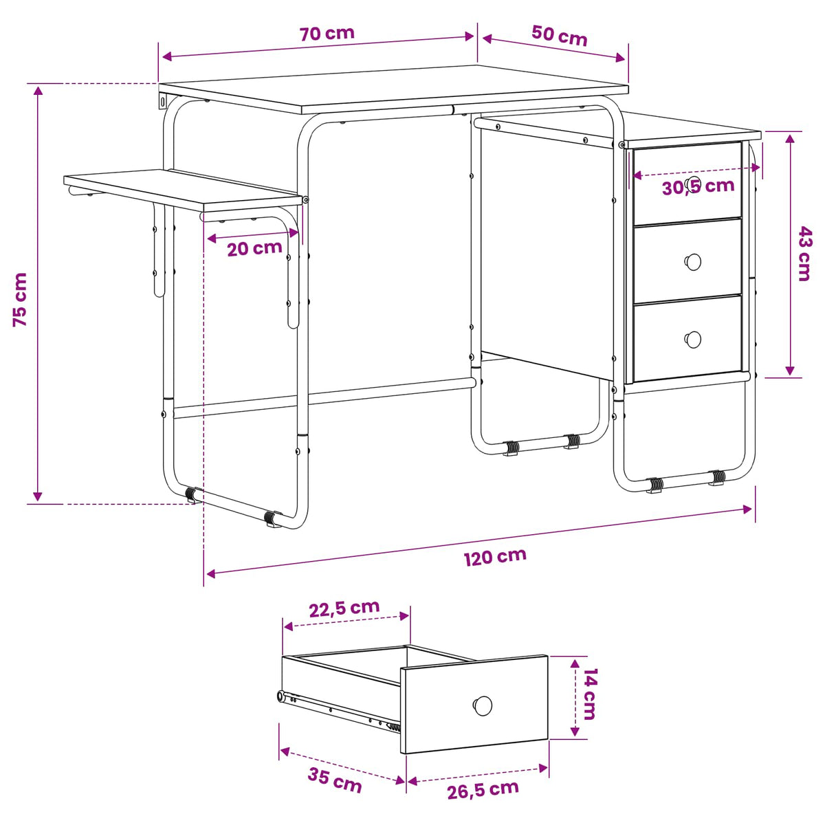 Stol s pohranom Crni hrast 120 x 50 x 75 cm