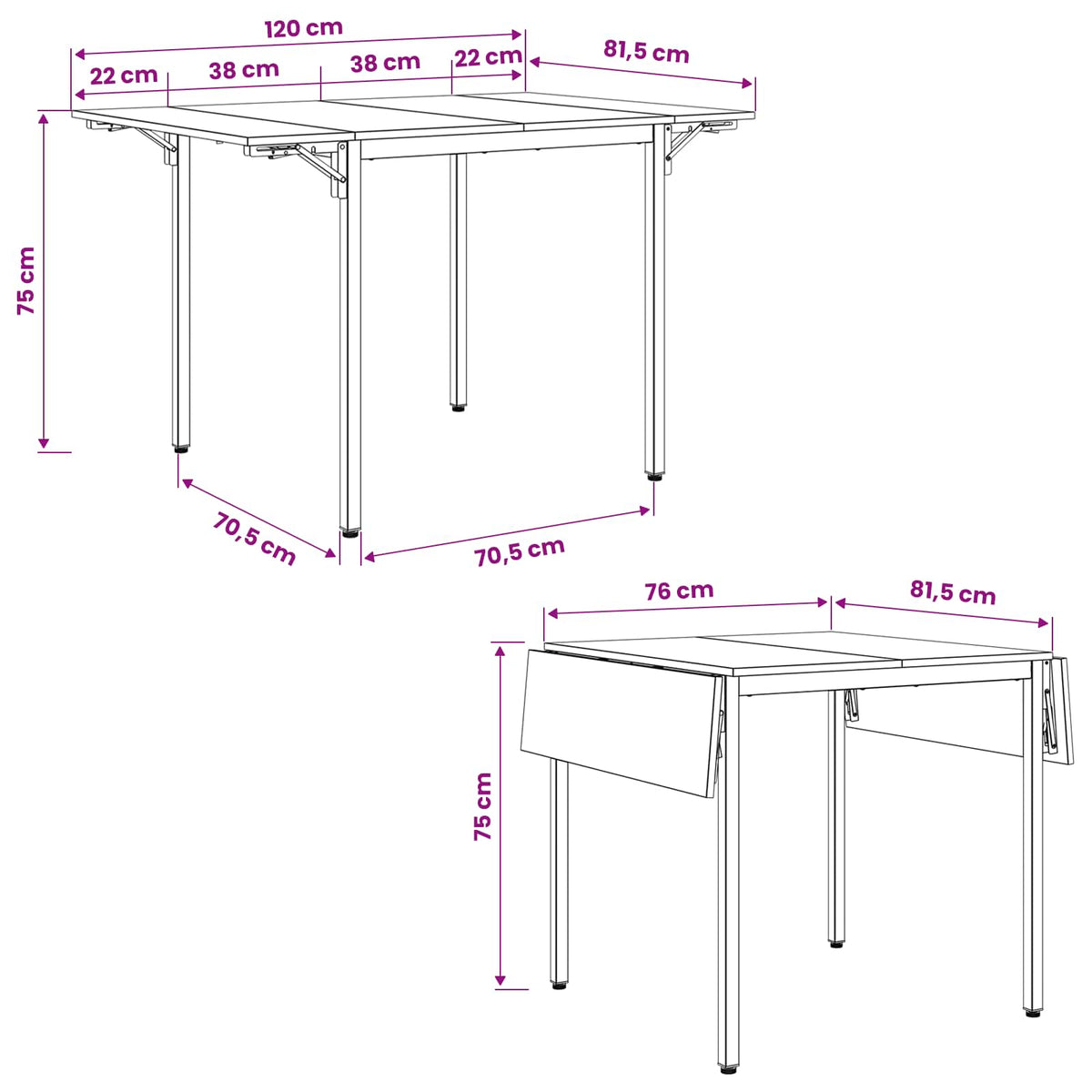 Produživi blagovaonski stol 120 x 81,5 x 75 cm Siva Sonoma
