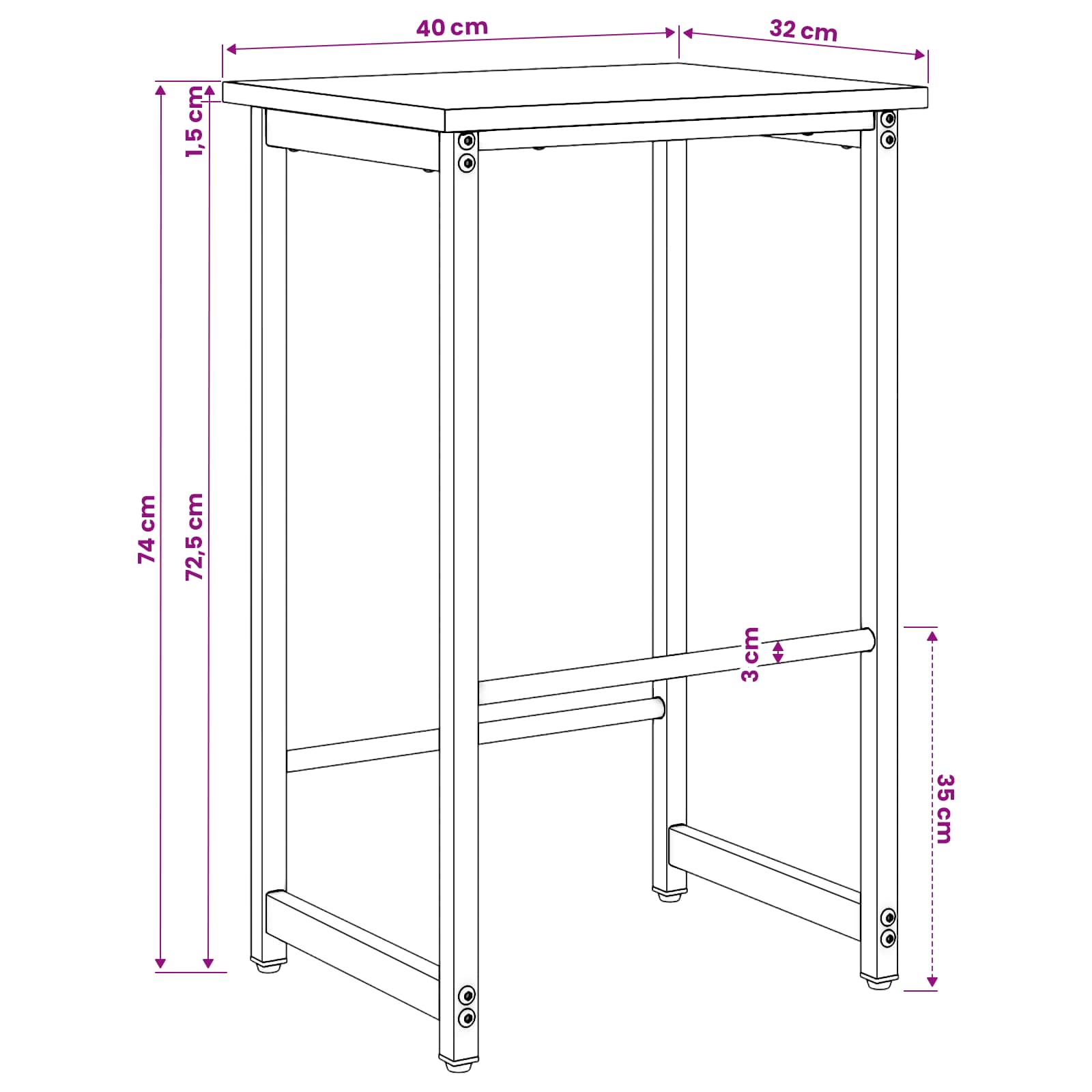 Barska stolica 2 kom. Crni hrast 40 x 32 x 74 cm