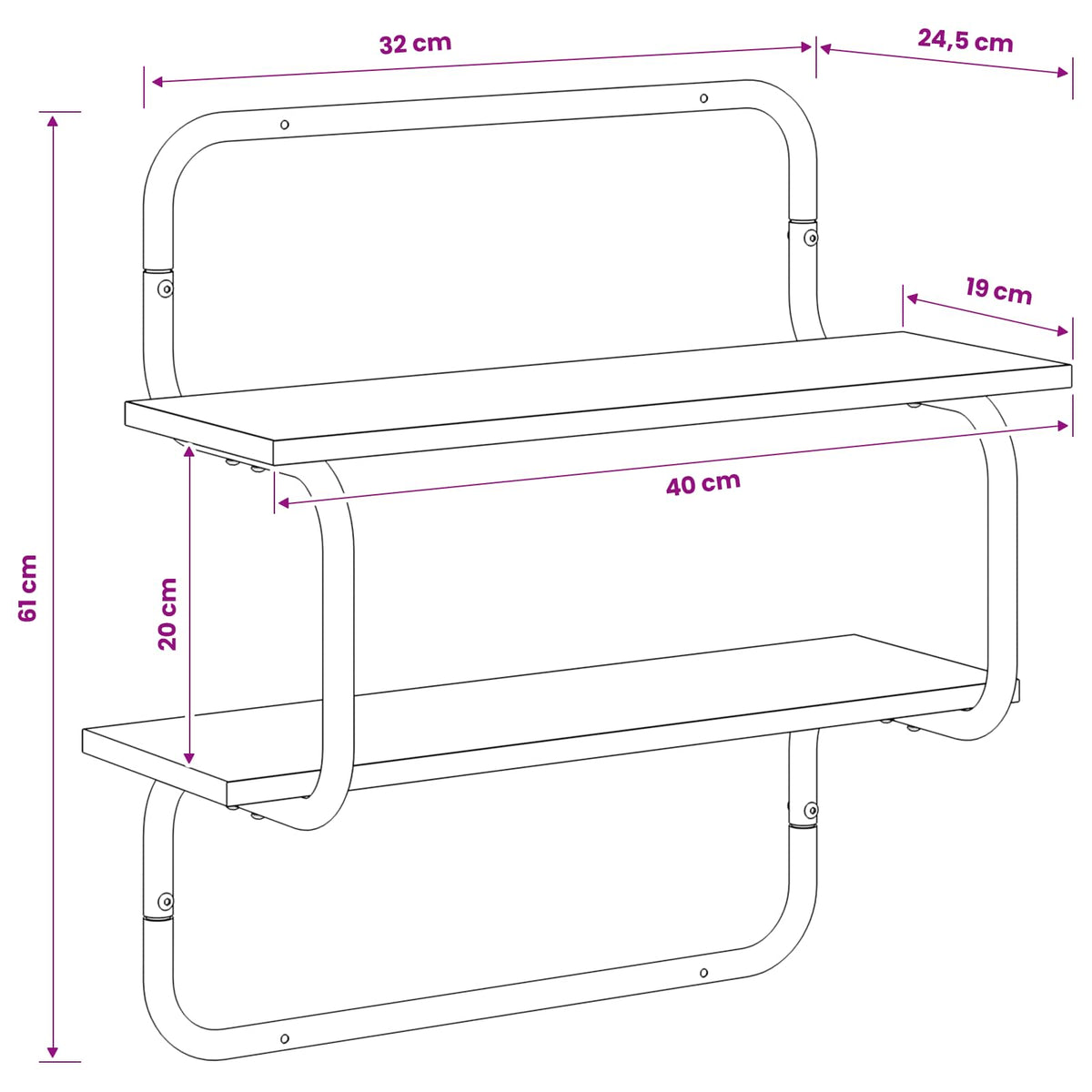 Zidna polica s 2 razine Hrast sonoma 40 x 24,5 x 61 cm
