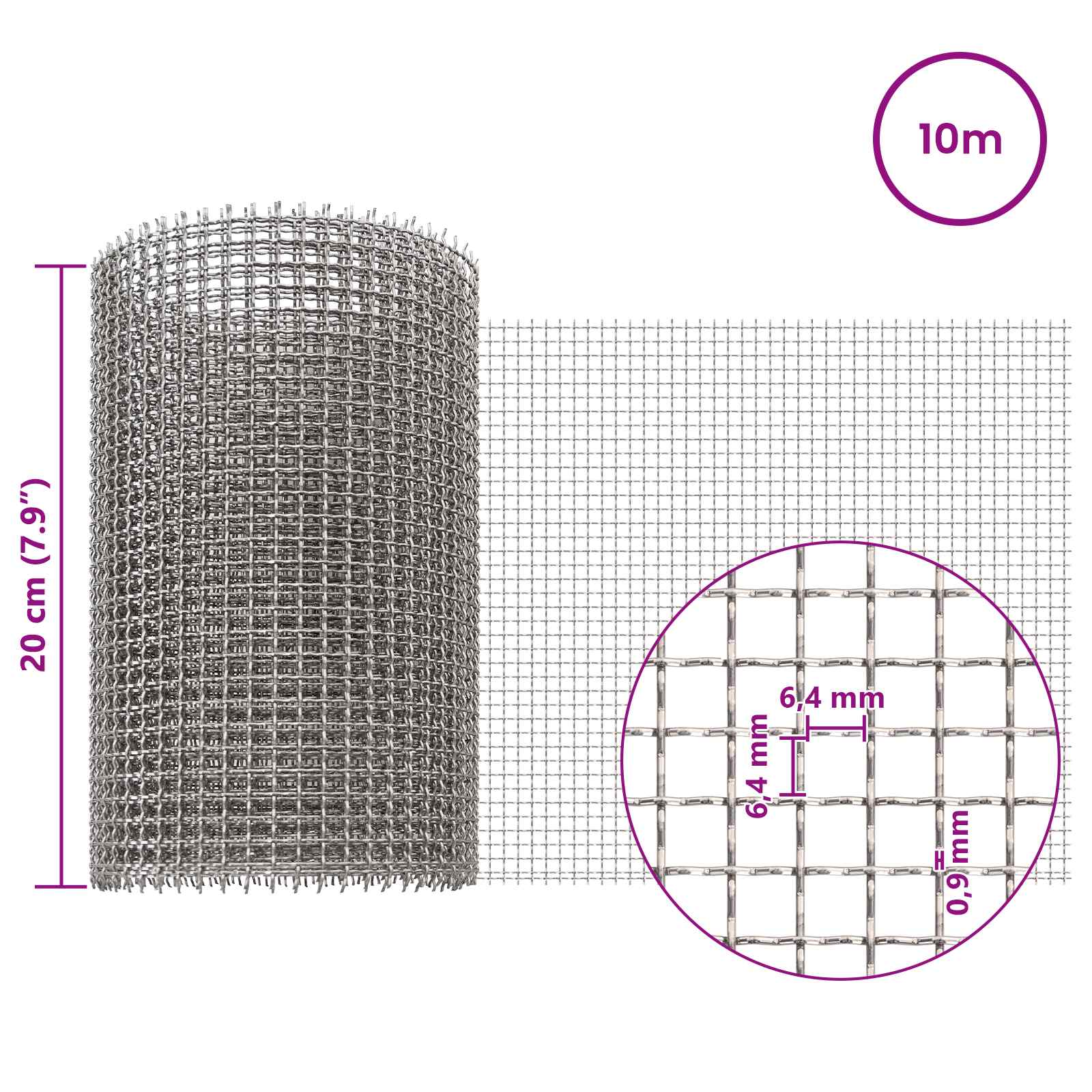 Mrežna tkanina 20 x 1000 cm 3 Mesh Nehrđajući čelik 201 Srebrna