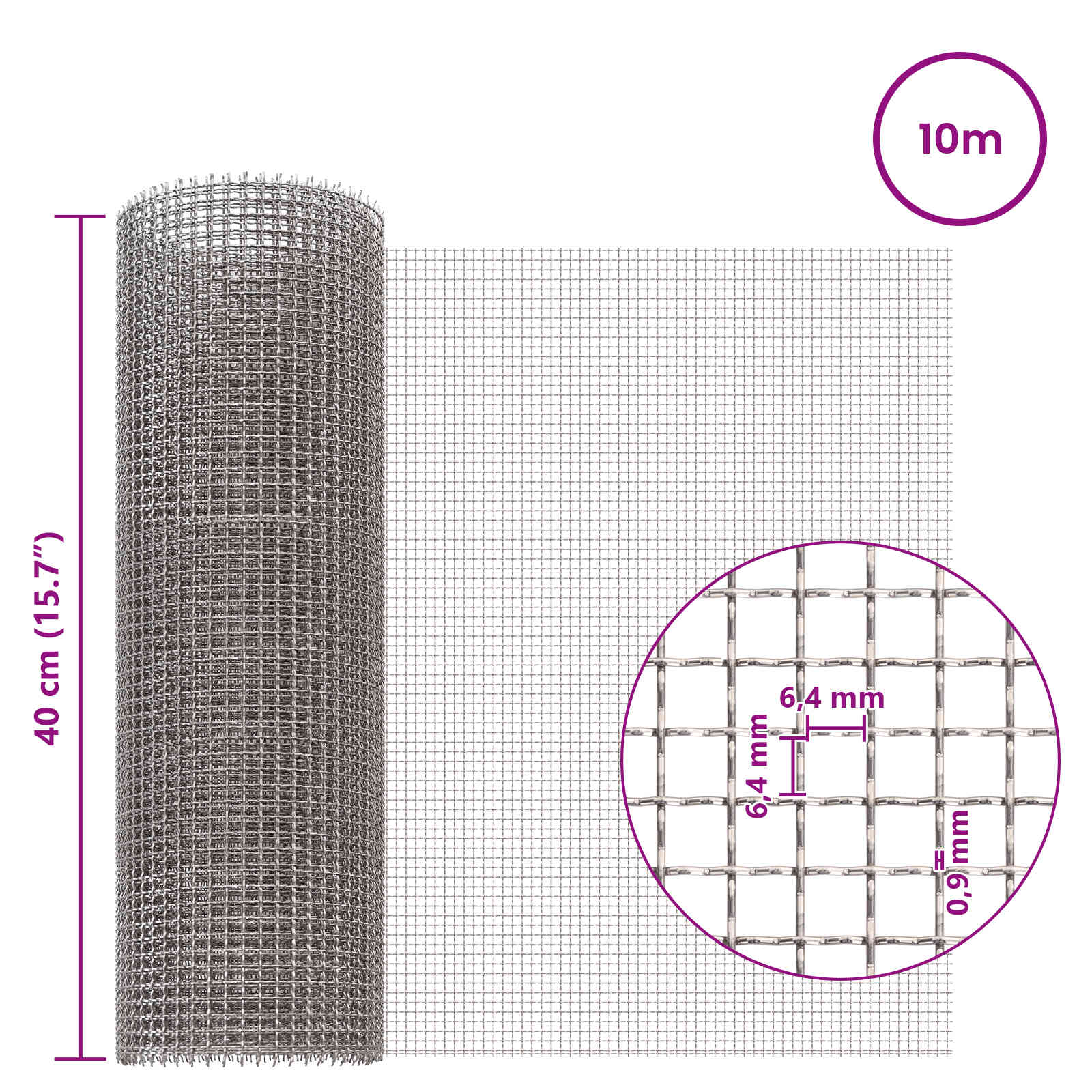 Mrežna tkanina 40 x 1000 cm 3 Mesh Nehrđajući čelik 201 Srebrna