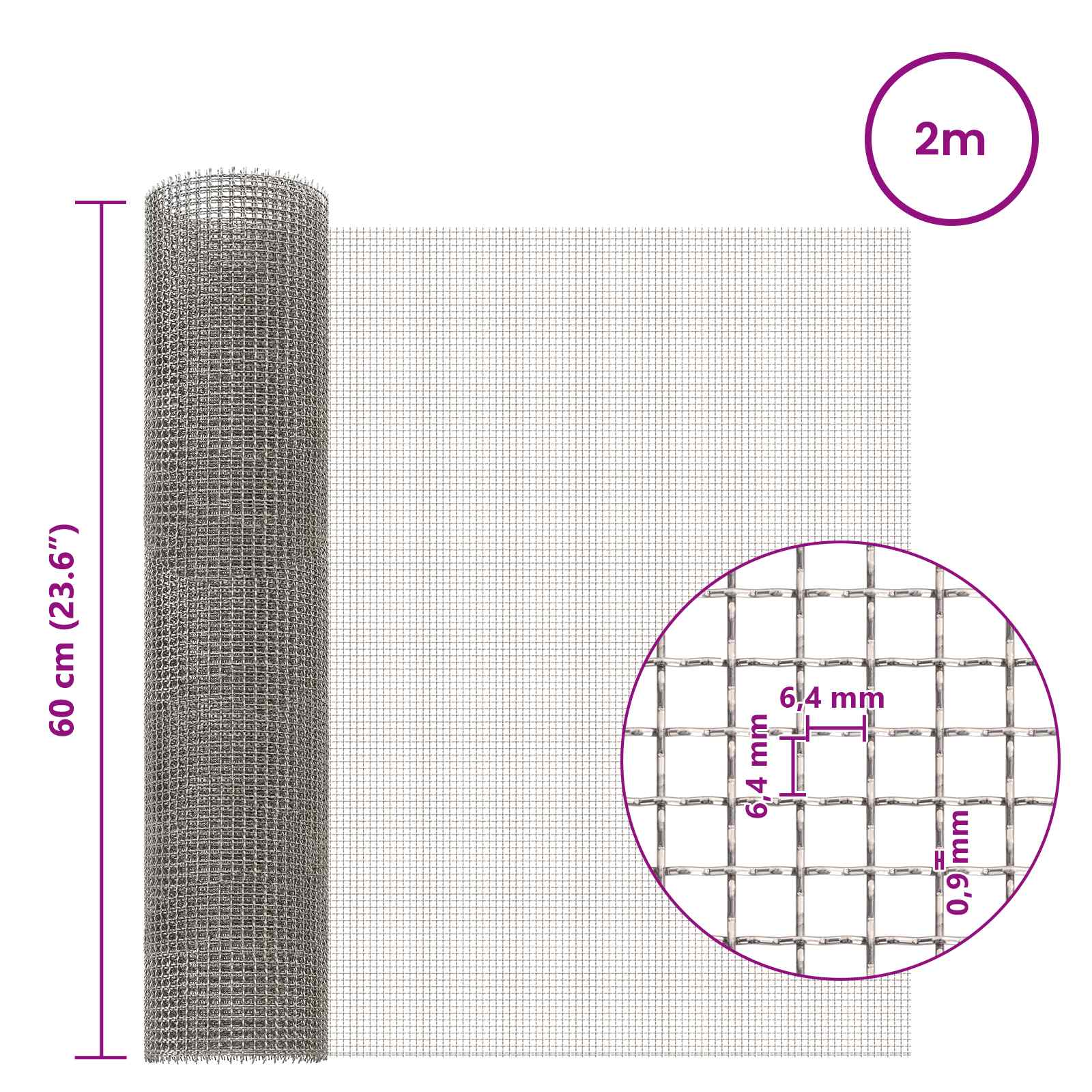 Mrežna tkanina 60 x 200 cm 3 Mesh Nehrđajući čelik 201 Srebrna
