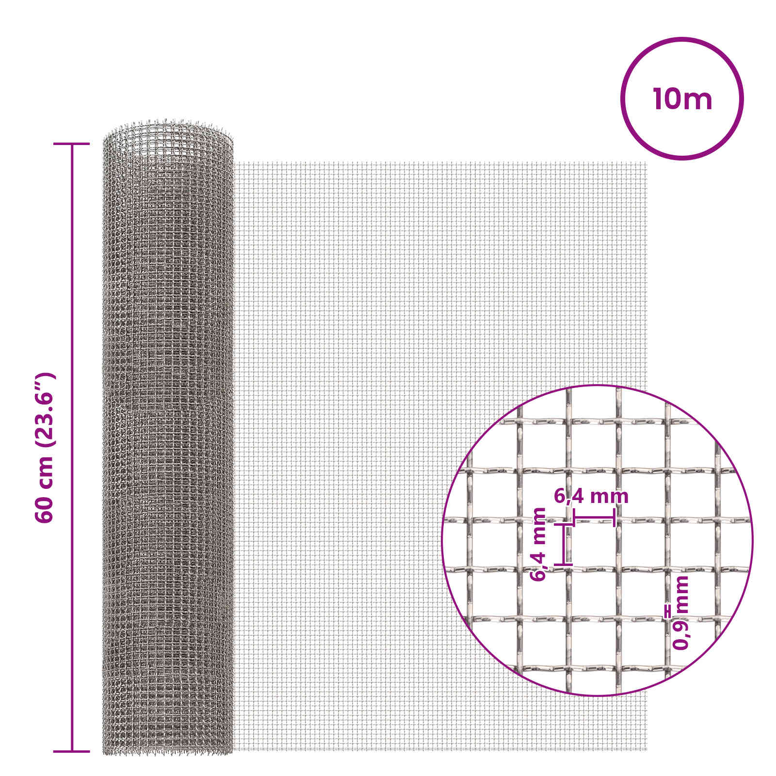 Mrežna tkanina 60 x 1000 cm 3 Mesh Nehrđajući čelik 201 Srebrna