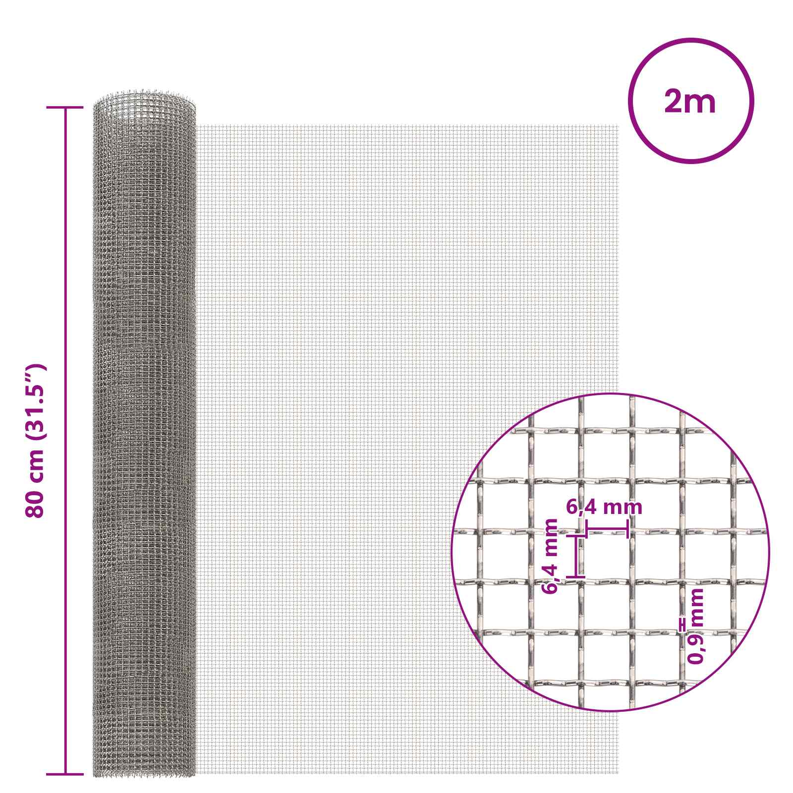 Mrežna tkanina 80 x 200 cm 3 Mesh Nehrđajući čelik 201 Srebrna